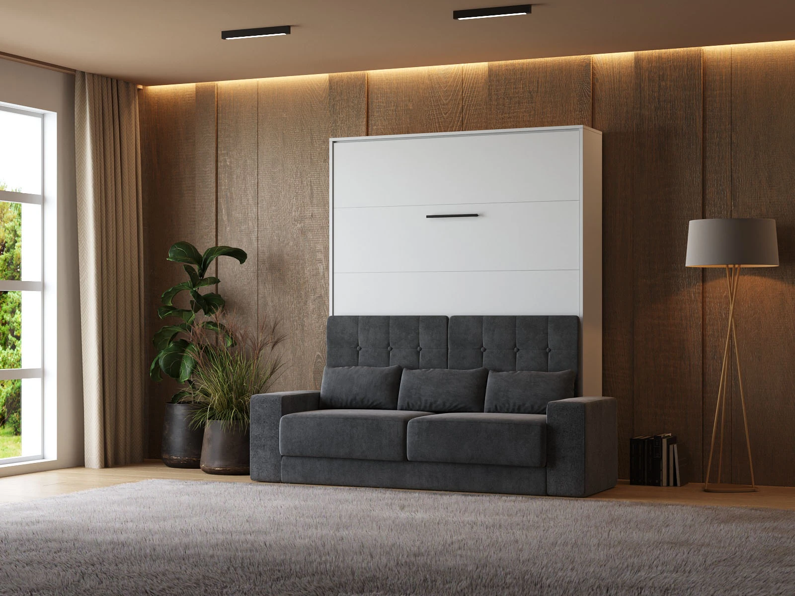 1 Murphy Bed with Sofa Anthracite (M1) 160x200 Vertical White