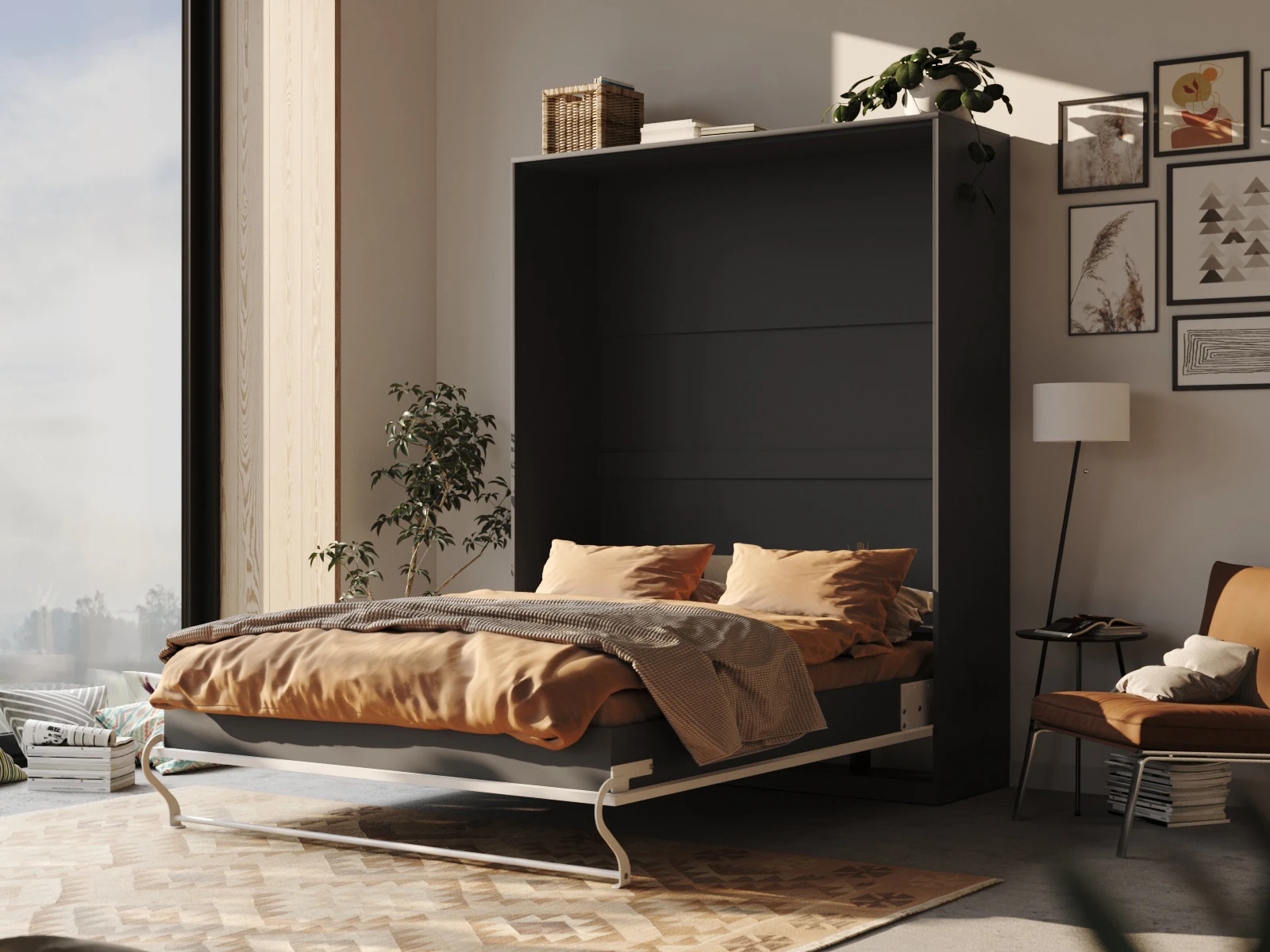Murphy bed 160x200V Depth 55cm Anthracite/White picture 2