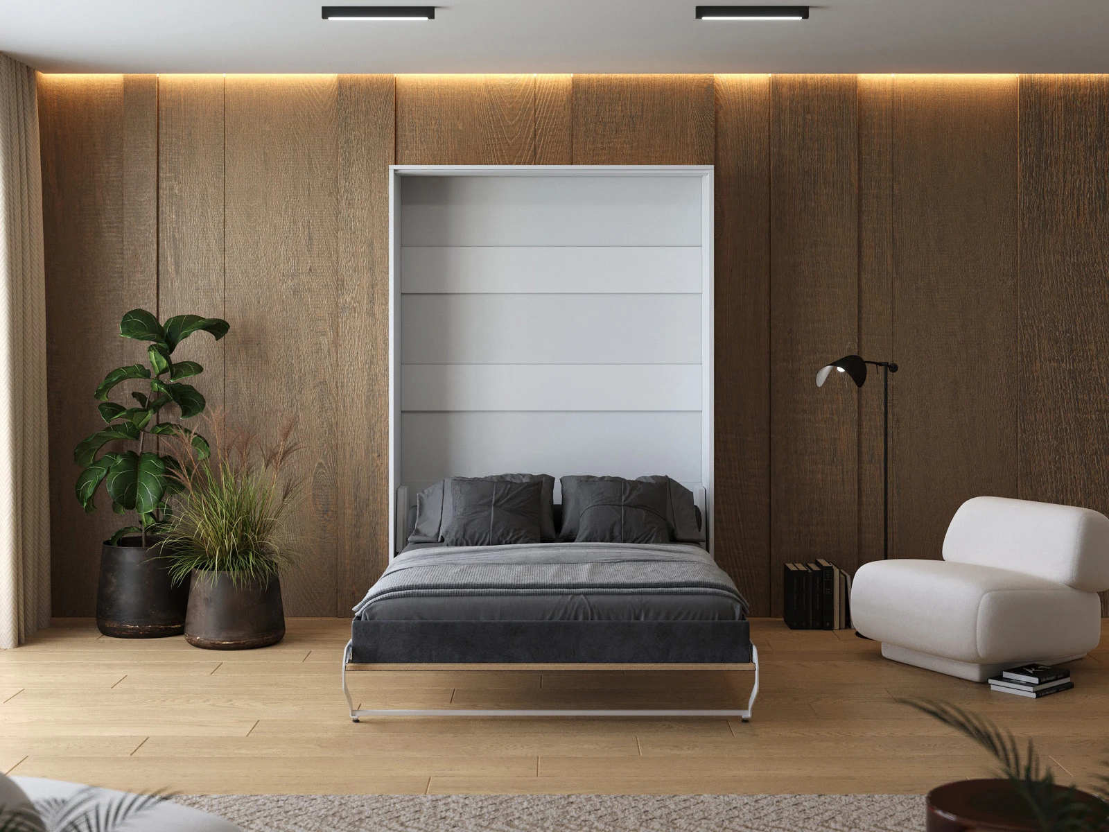 Murphy Bed 140x200 Vertical (M1 40cm depth) White /Kaiserberg Oak picture 5