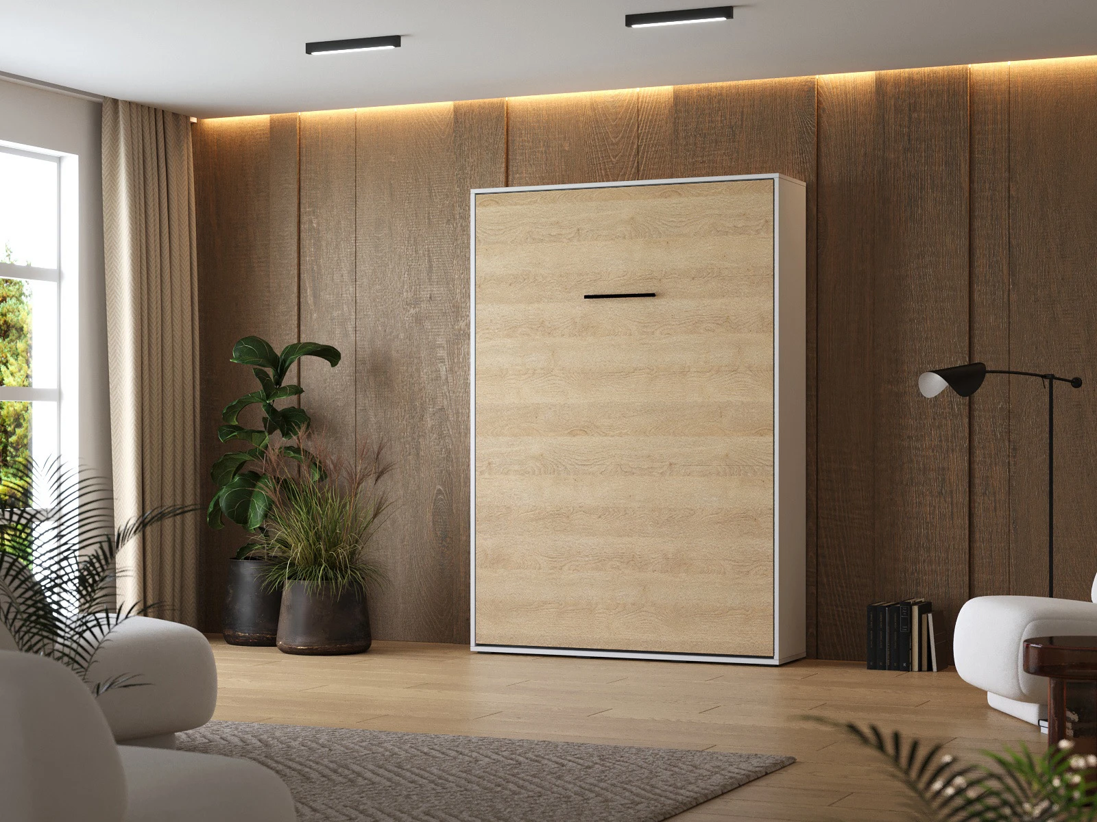 Murphy Bed 140x200 Vertical (M1 40cm depth) White /Kaiserberg Oak picture 1