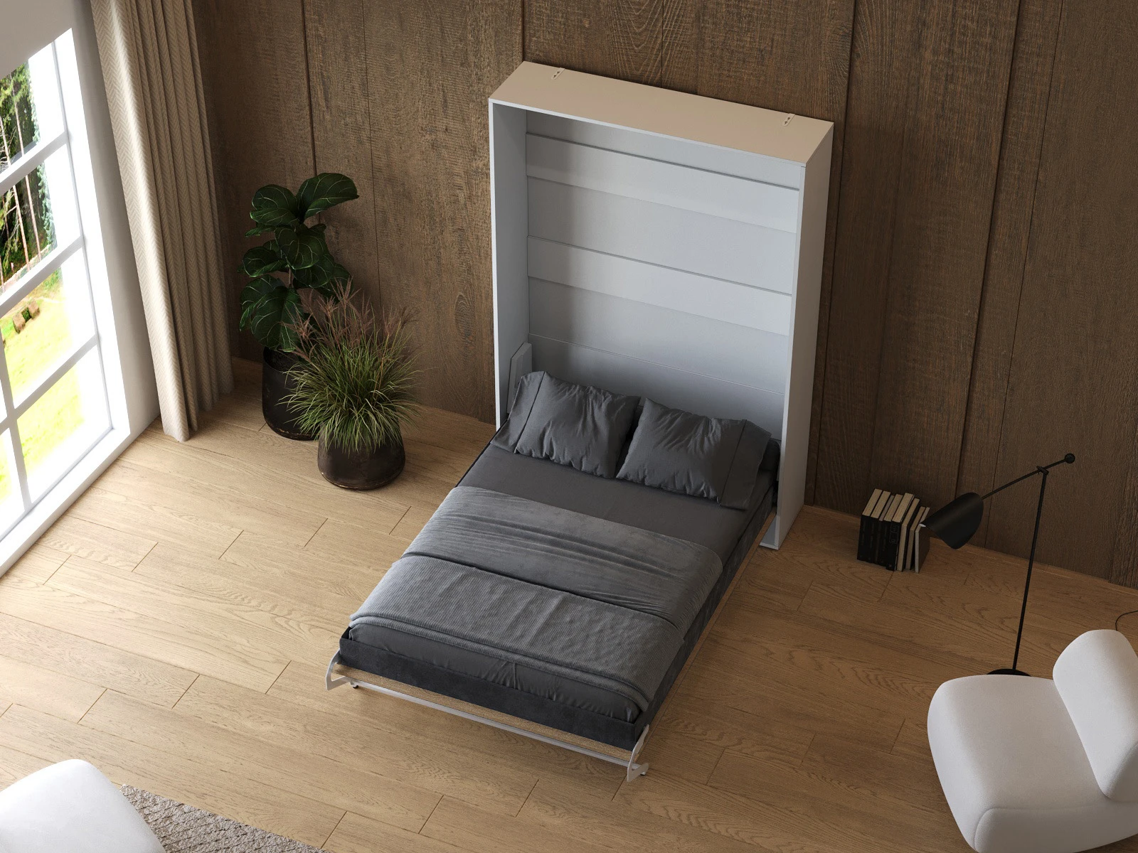 Murphy Bed 140x200 Vertical (M1 40cm depth) White /Kaiserberg Oak picture 7