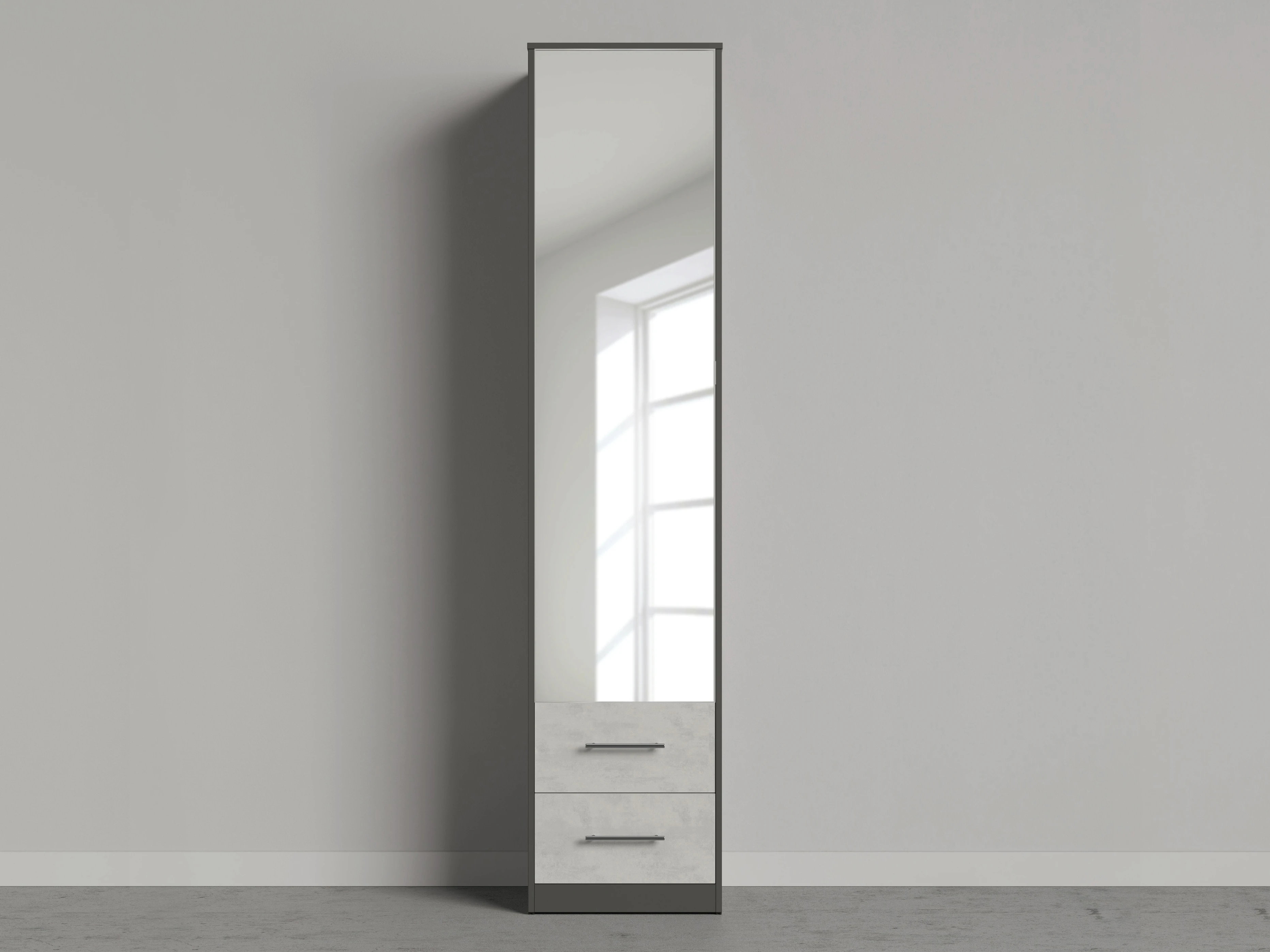 1 Cabinet 50cm with 1 door and 2 drawers Anthracite/Mirror /Concrete