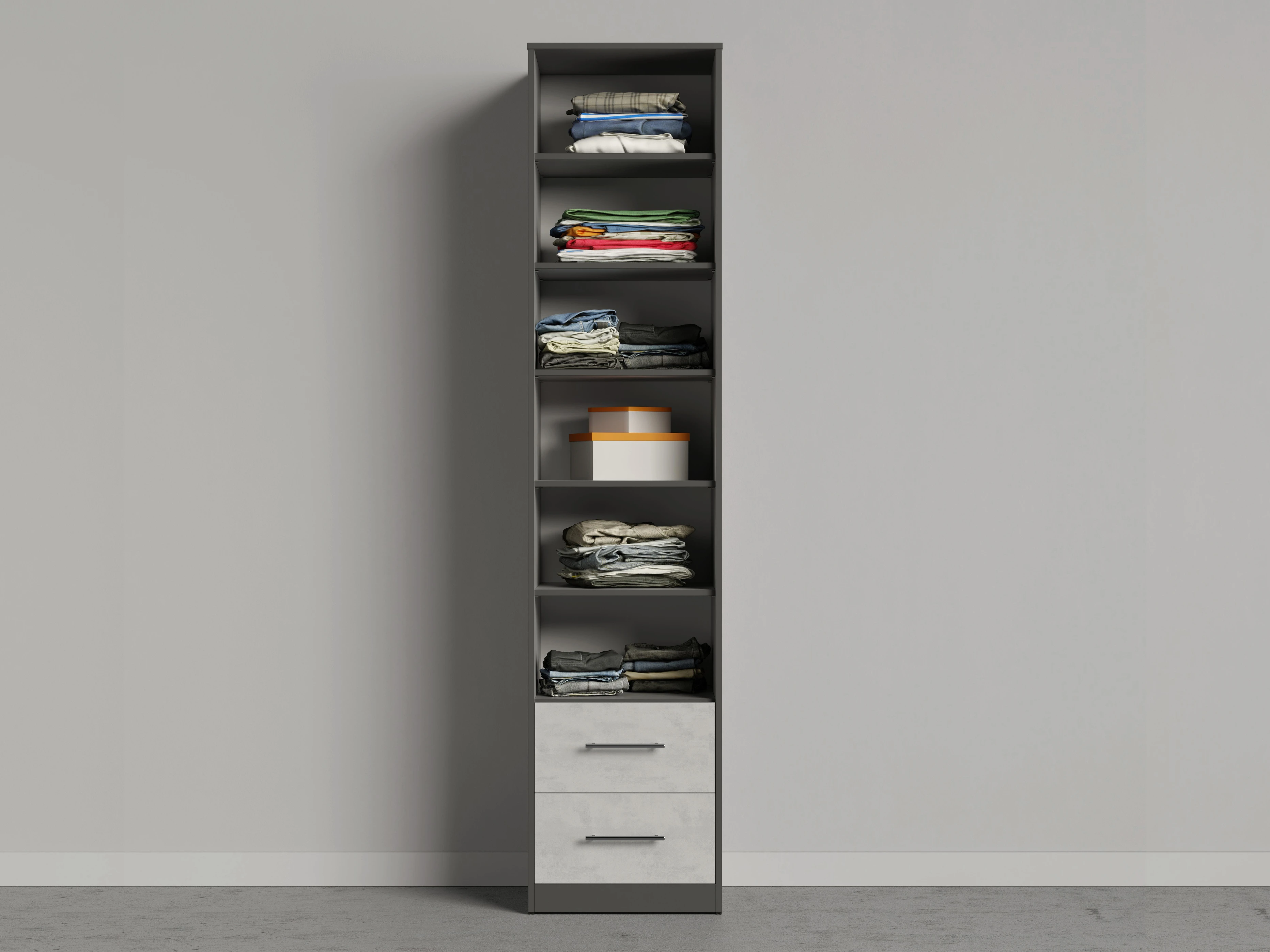 2 Cabinet 50cm with 1 door and 2 drawers Anthracite/Mirror /Concrete