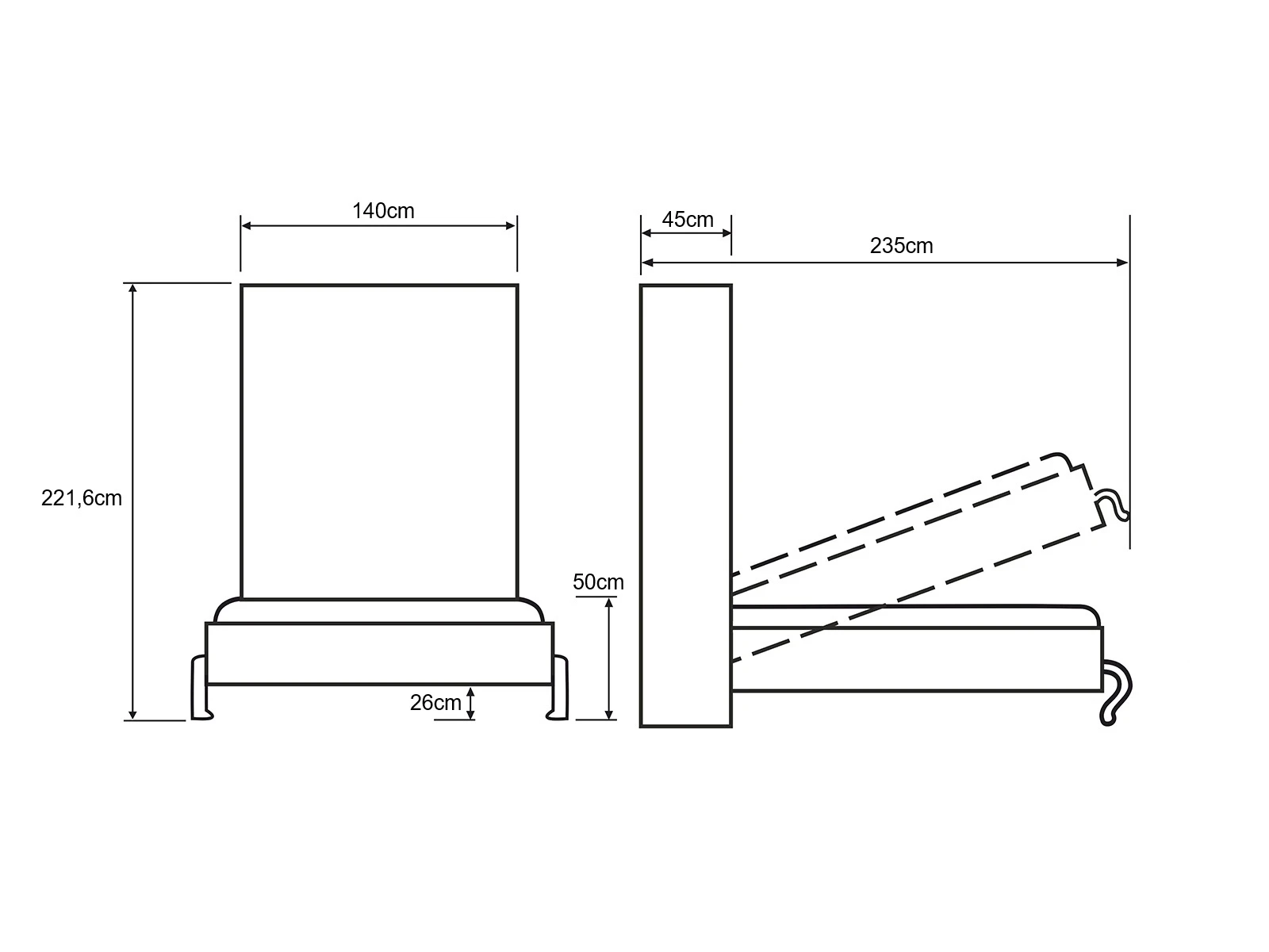 Murphy Bed 120x200 Vertical (Standard 45 cm depth) White / Oak Sonoma picture 11