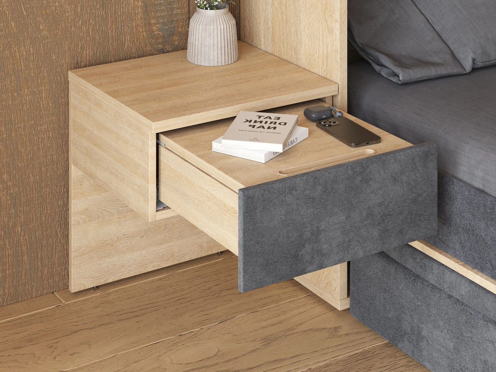 Bedside table (40cm depth) Kaiser Oak / Anthracite Stoff picture 7