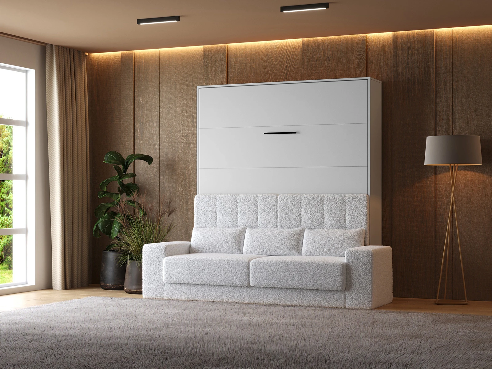 1 Murphy Bed (M1) 180x200 Vertical White / White with Sofa White