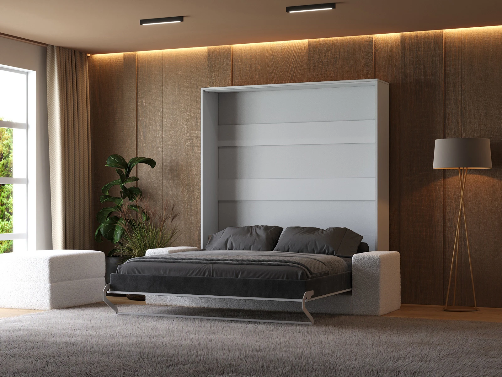2 Murphy Bed (M1) 180x200 Vertical White / White with Sofa White