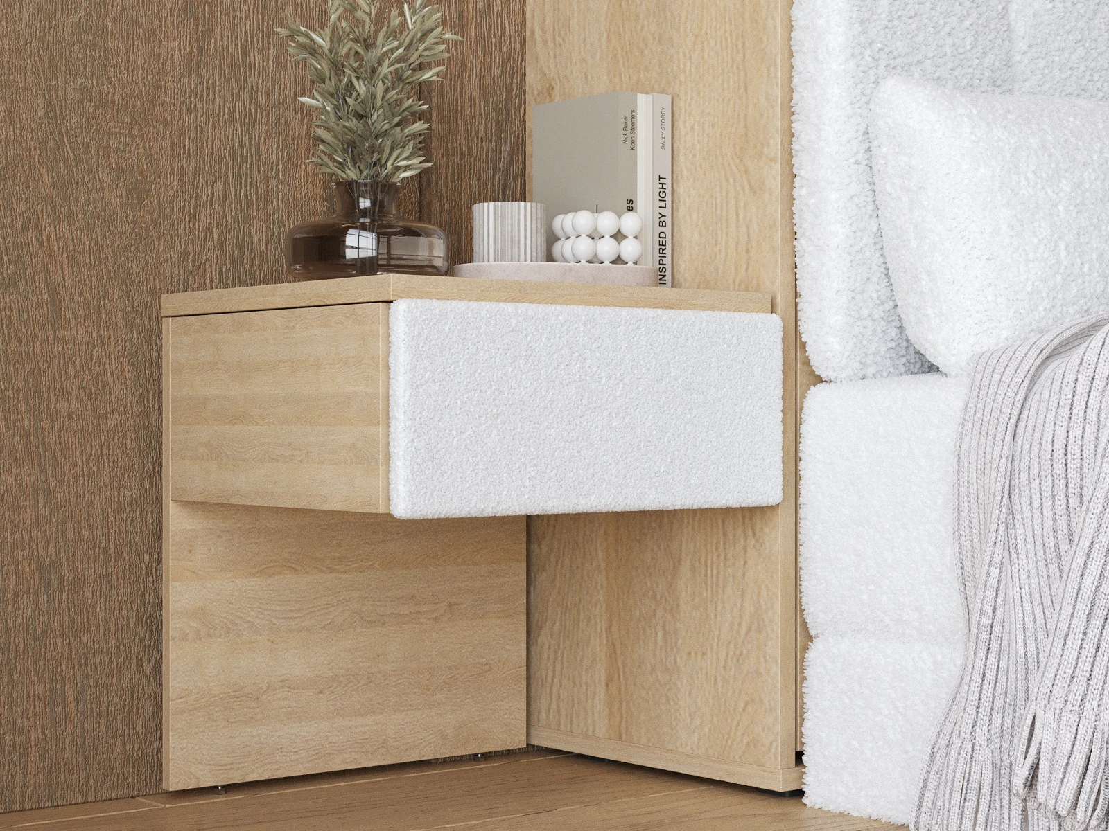 Bedside table (40cm depth) Kaiser Oak / White Stoff picture 6