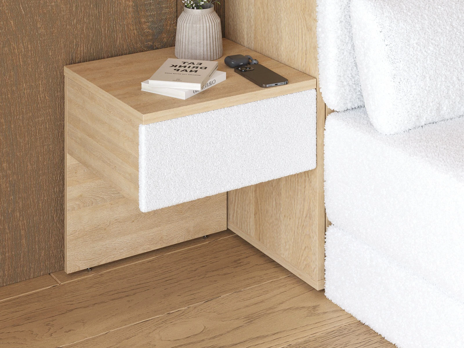 Bedside table (40cm depth) Kaiser Oak / White Stoff picture 3