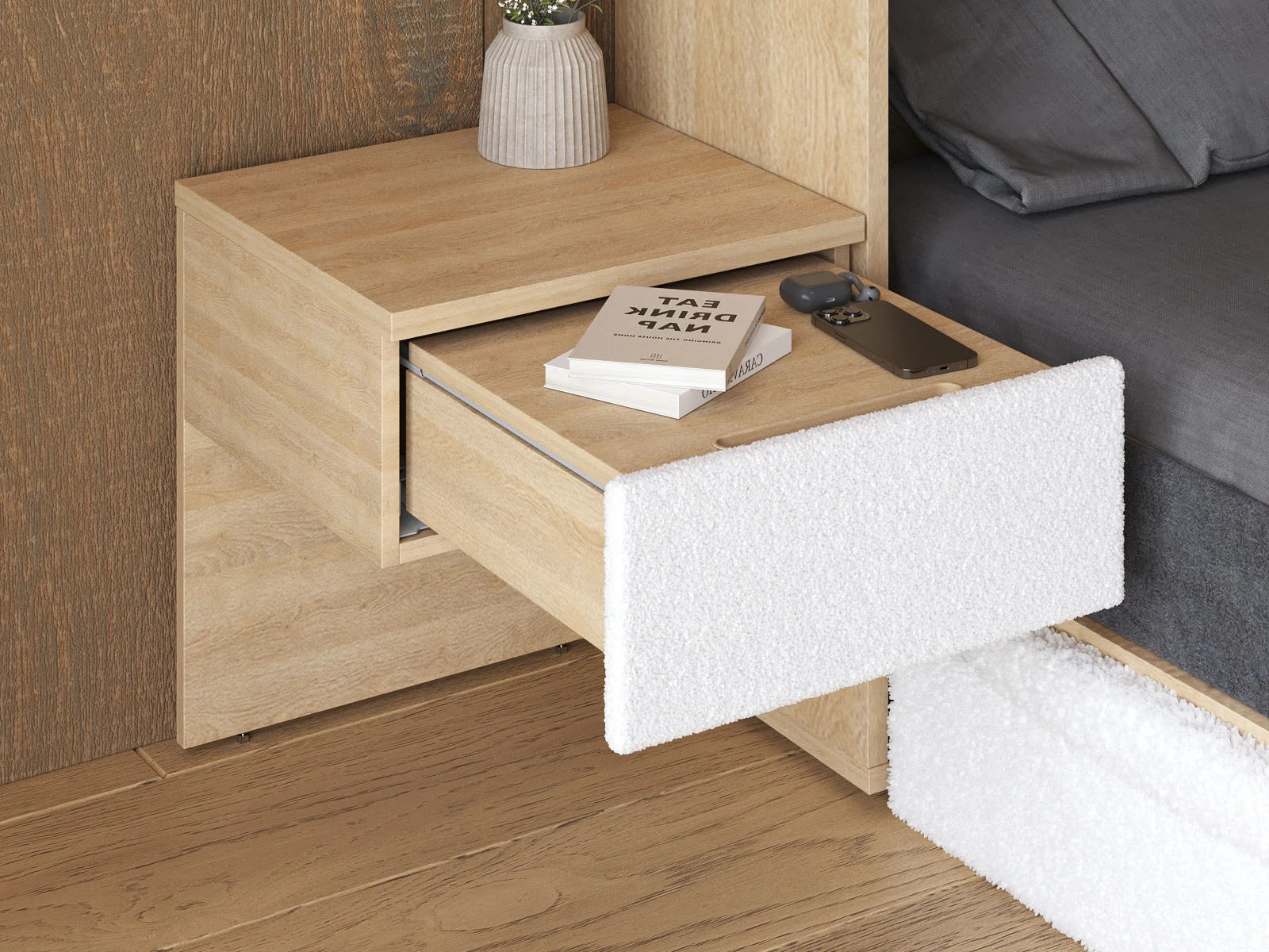 Bedside table (40cm depth) Kaiser Oak / White Stoff picture 5