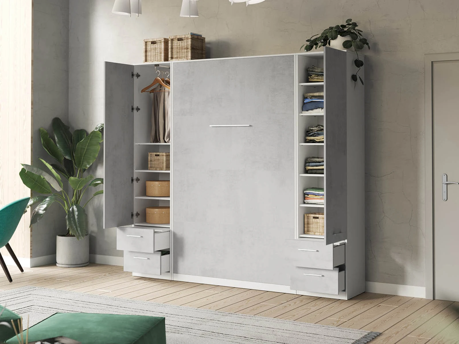 Cabinet 50 cm wide (Standard 45 cm depth) White / Concrete picture 10