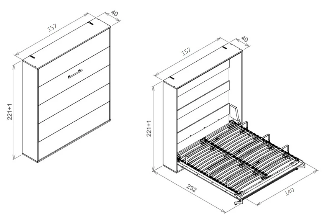 Murphy Bed 140x200 Vertical (M1 40cm depth) Kaiserberg Oak/White  picture 17