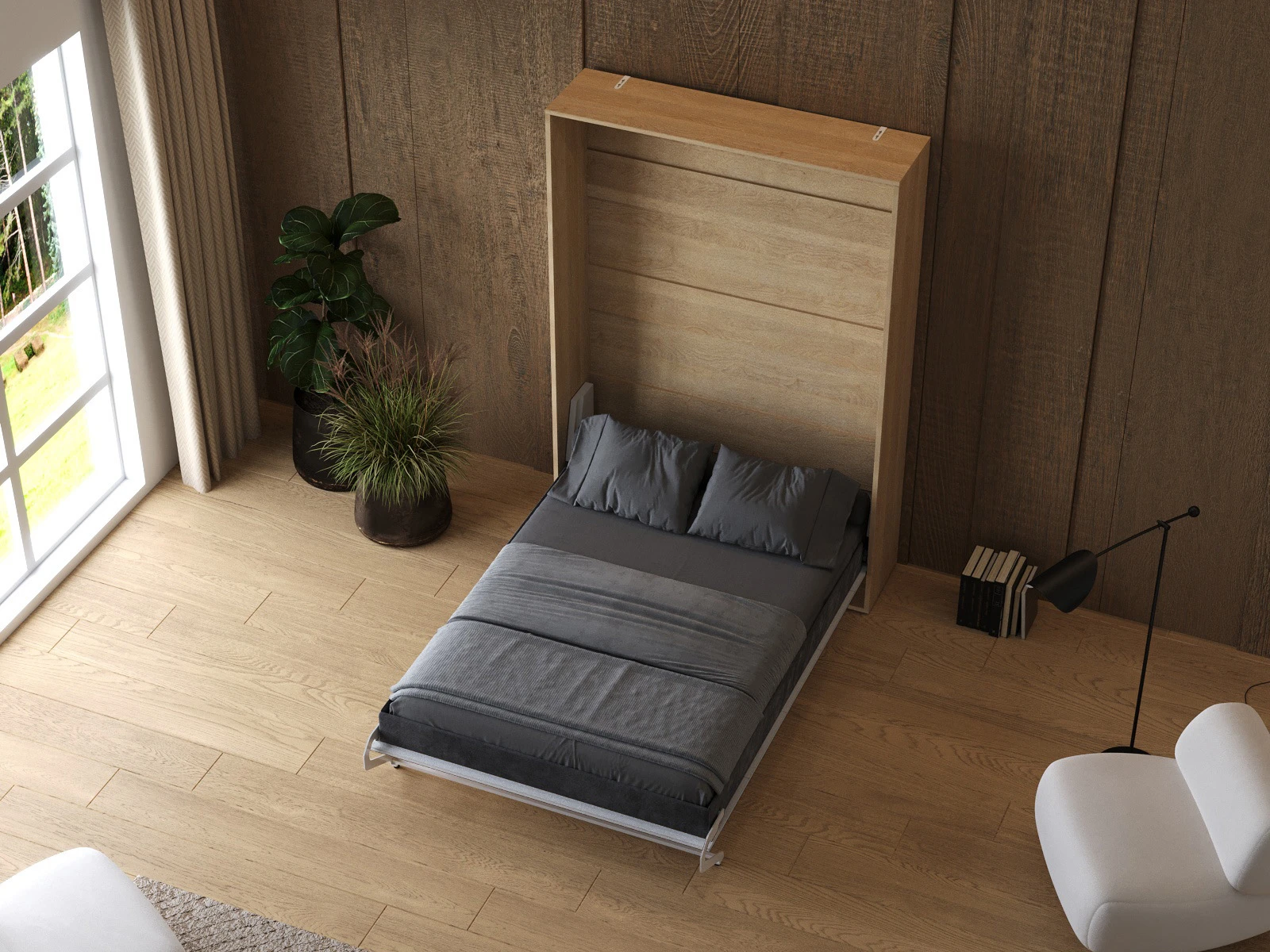 Murphy Bed 140x200 Vertical (M1 40cm depth) Kaiserberg Oak/White  picture 7