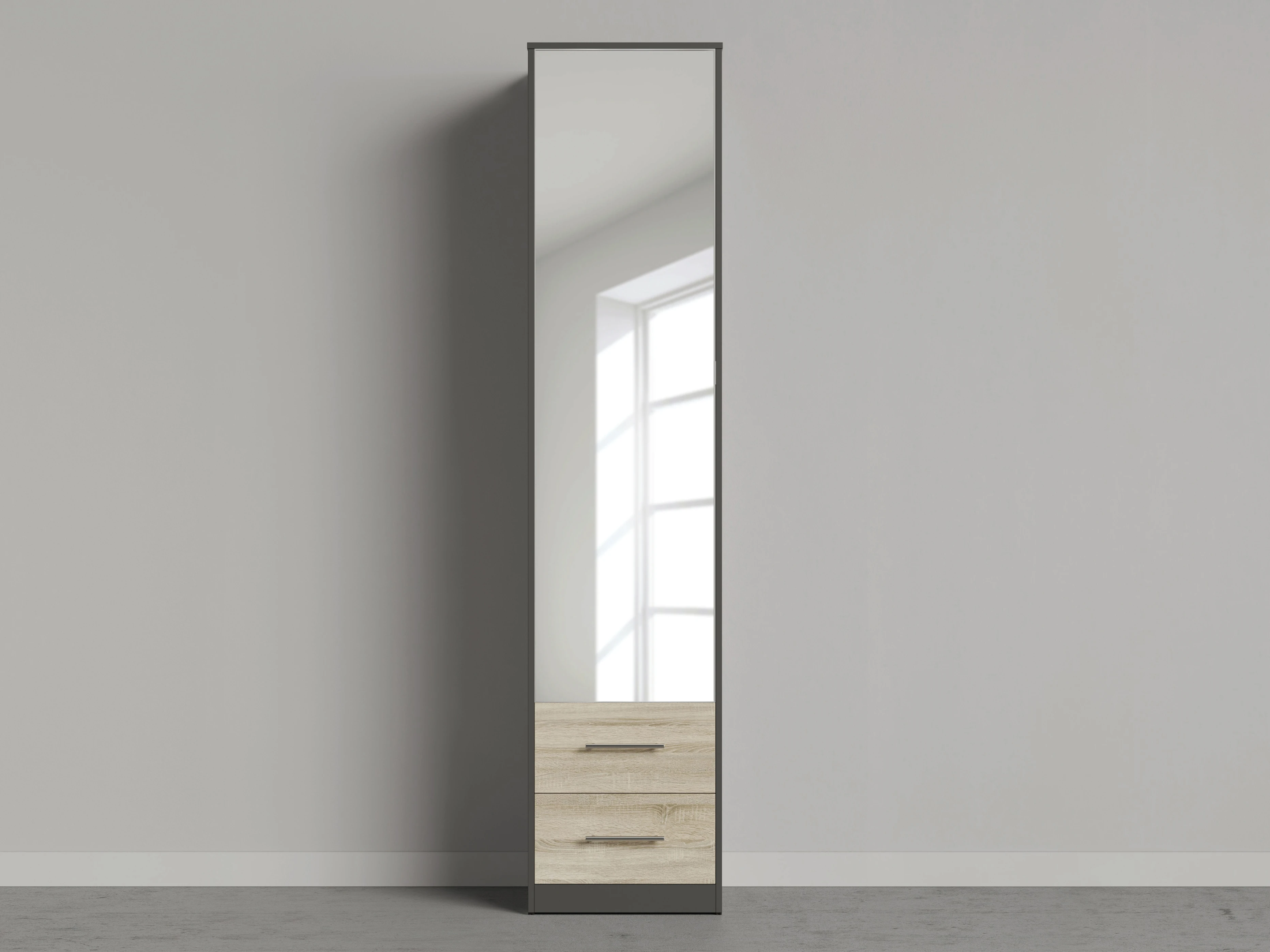 1 Cabinet 50cm with 1 door and 2 drawers Anthracite / Mirror / Oak Sonoma