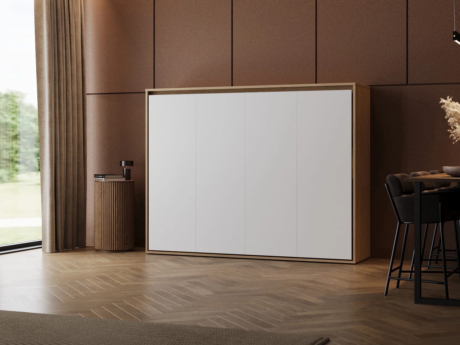 Murphy Bed 140x200 Horizontal (M2 55cm depth) Kaiserberg Oak/White picture 1