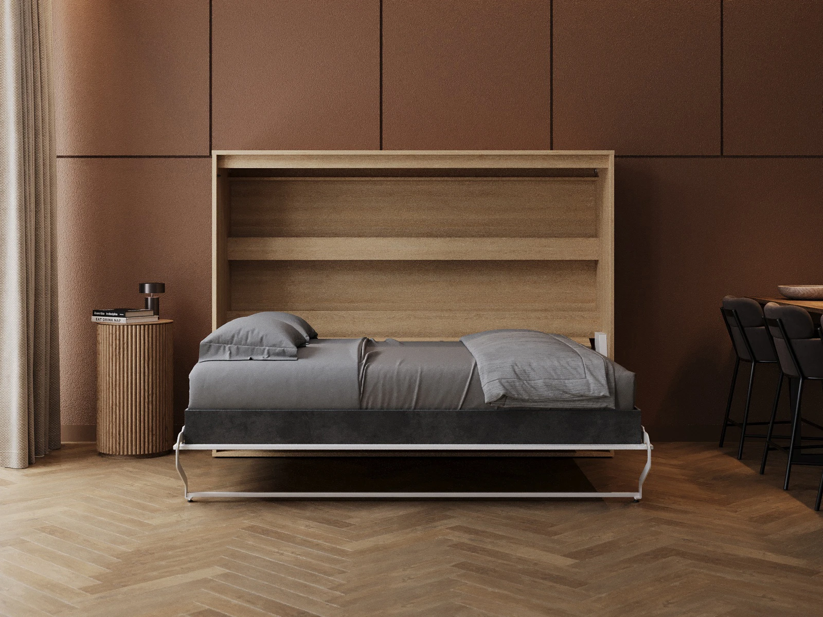 Murphy Bed 140x200 Horizontal (M2 55cm depth) Kaiserberg Oak/White picture 5