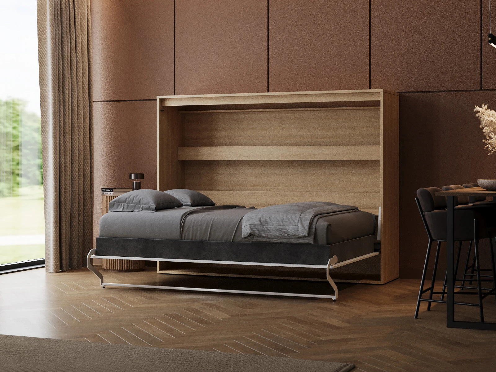 Murphy Bed 140x200 Horizontal (M2 55cm depth) Kaiserberg Oak/White picture 2