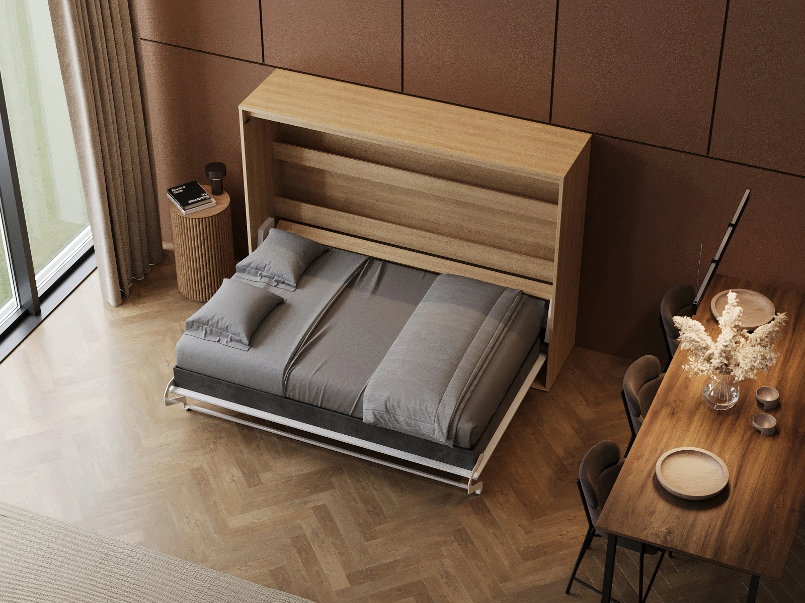 Murphy Bed 140x200 Horizontal (M2 55cm depth) Kaiserberg Oak/White picture 7