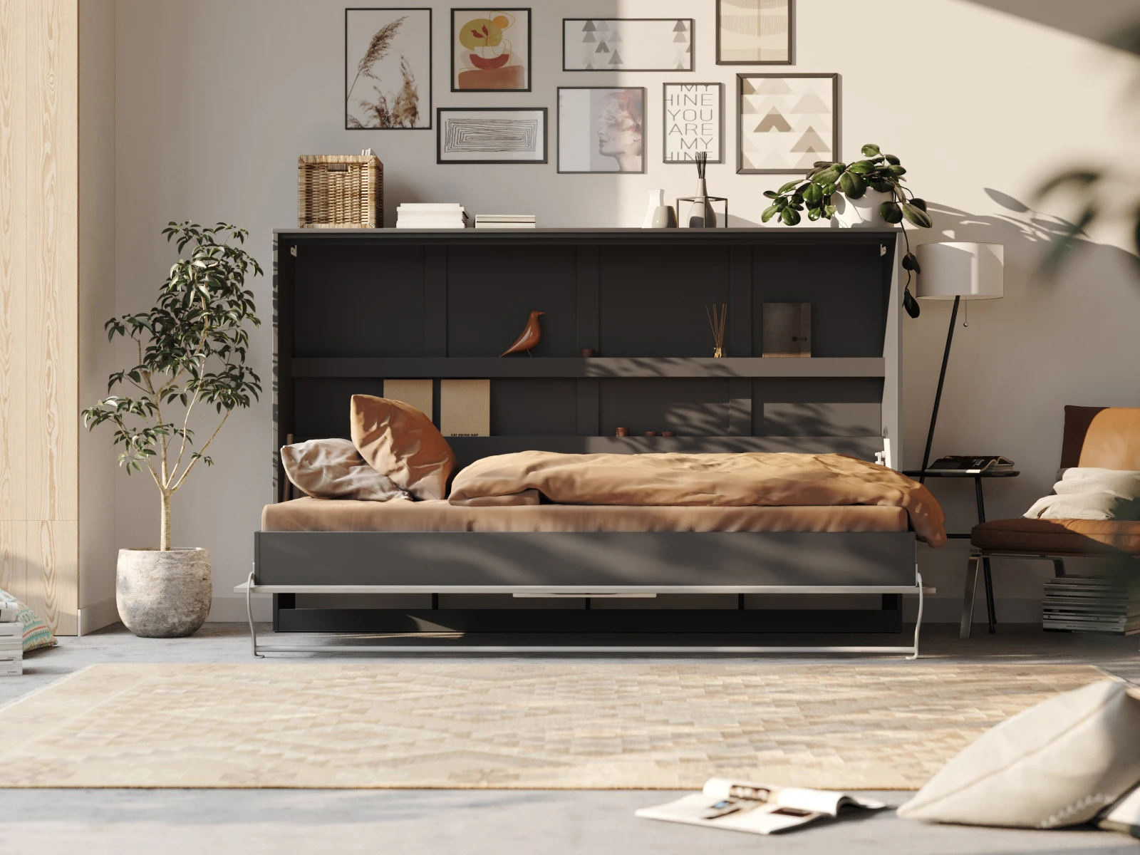 Murphy Bed 120x200 Horizontal (Standard 45 cm depth) Anthracite / Concrete  picture 4