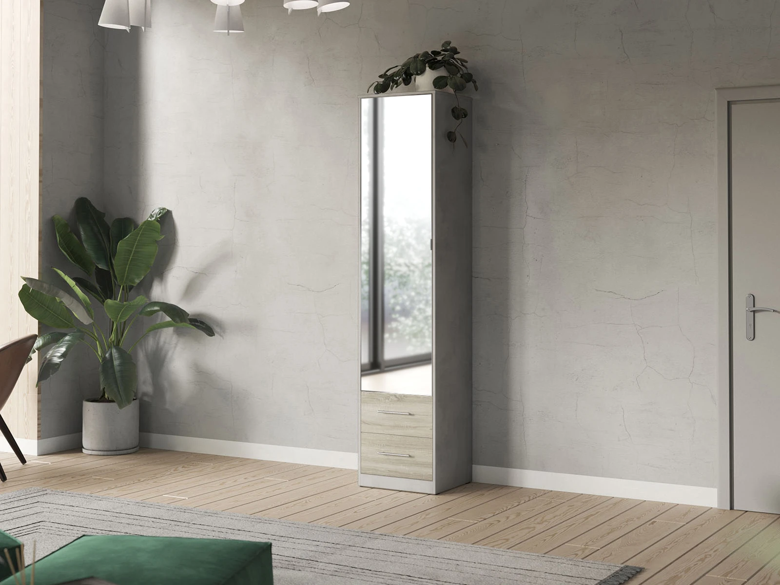 Closet 50x200 cm (Standard 45 cm depth) Concrete / Mirror / Oak Sonoma picture 5