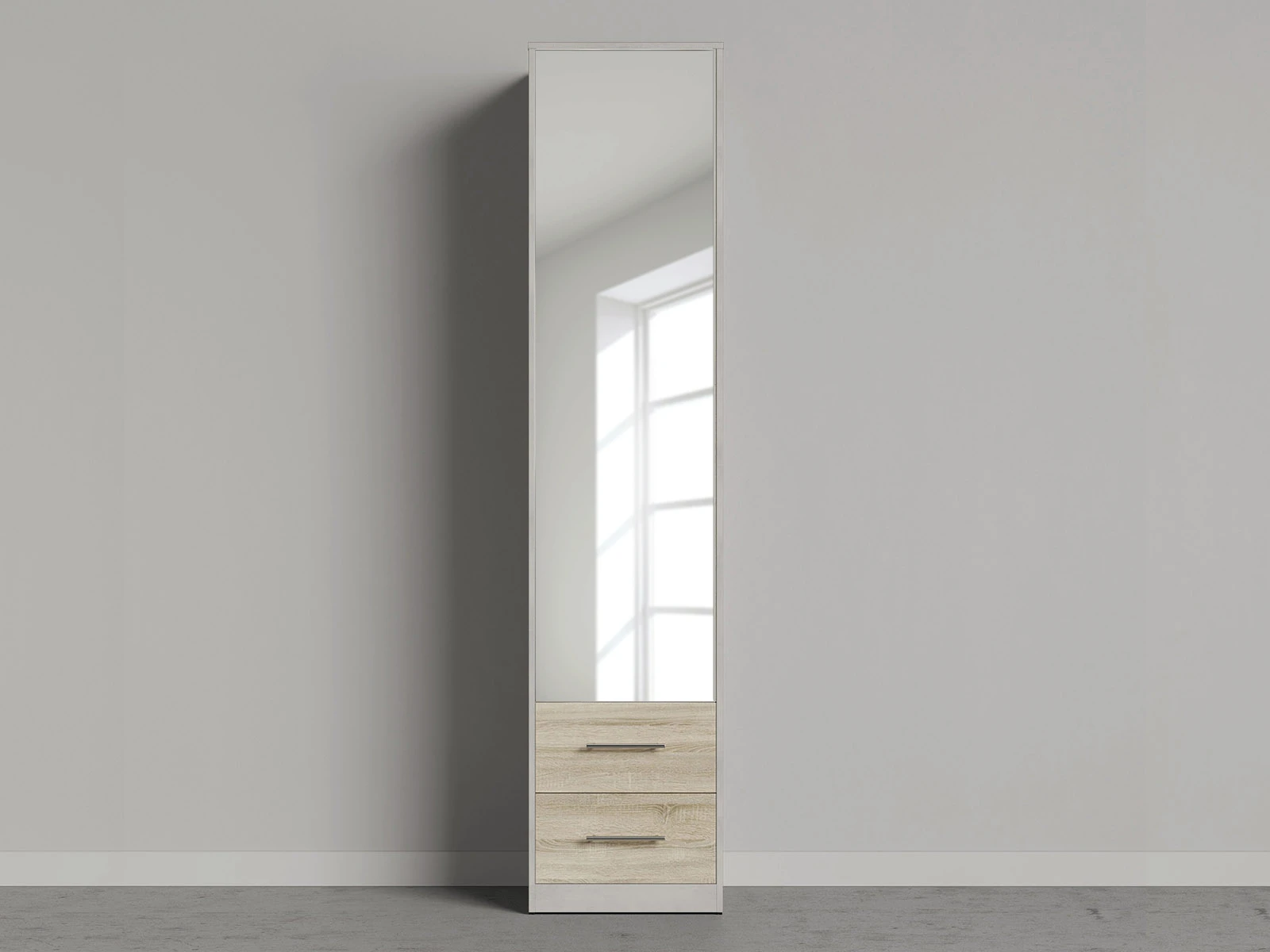 1 Cabinet 50cm with 1 door and 2 drawers Concrete/Mirror/ Oak Sonoma