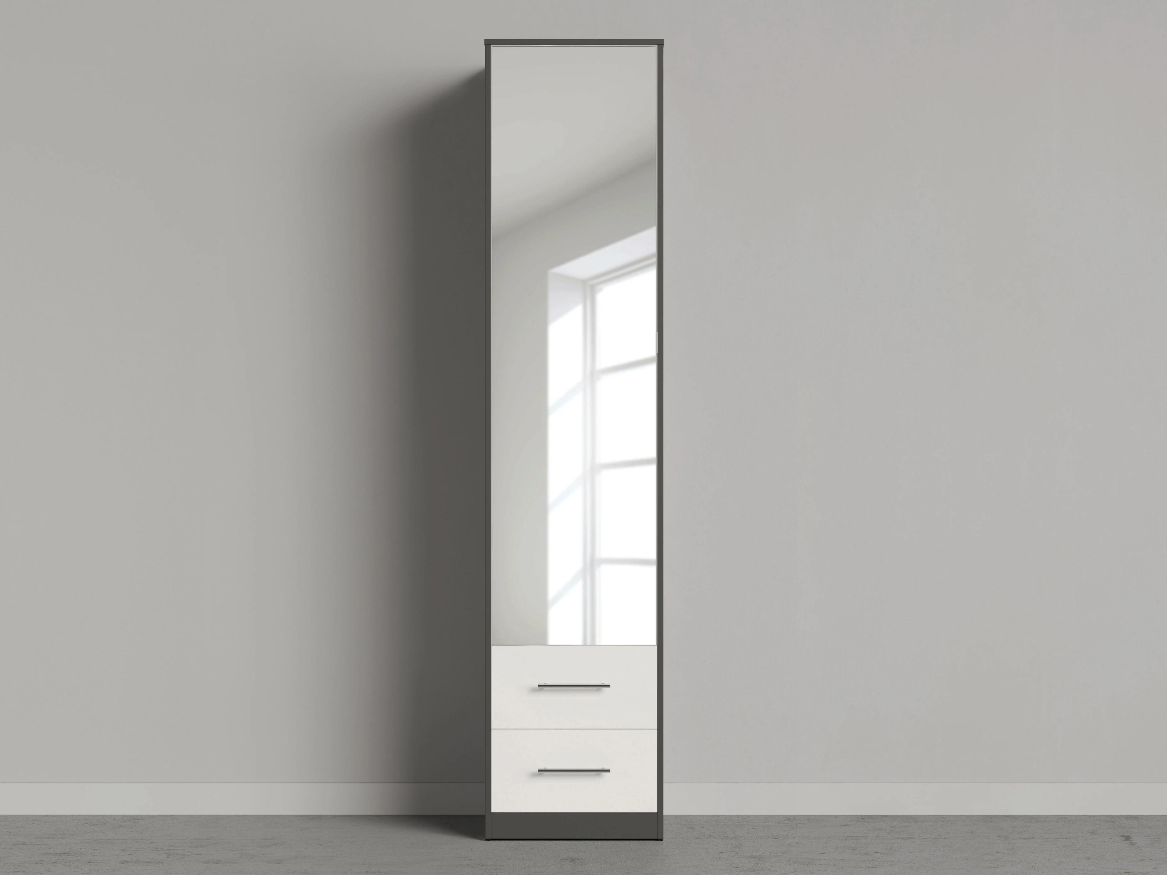 1 Cabinet 50cm with 1 door and 2 drawers Anthracite/Mirror/White
