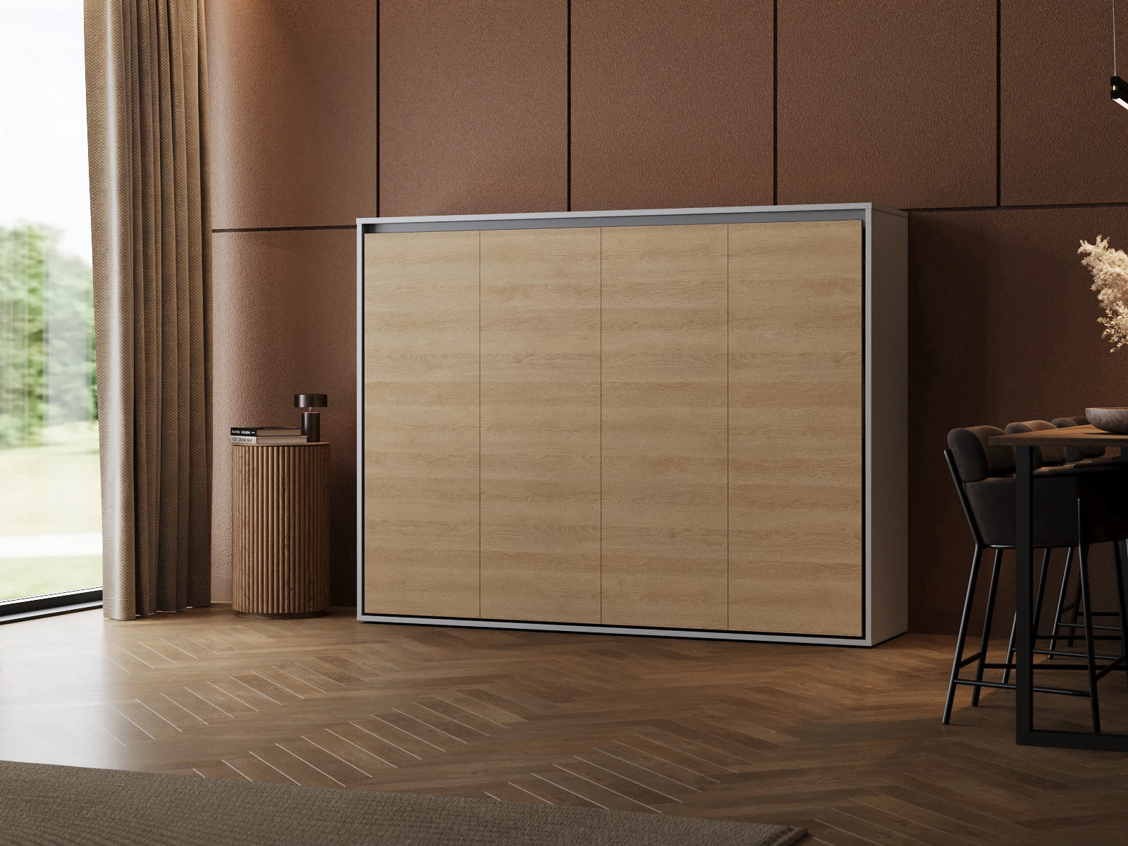 1 Murphy Bed 140x200 Horizontal (M2 55 cm depth) Pearl Grey/Kaiser oak
