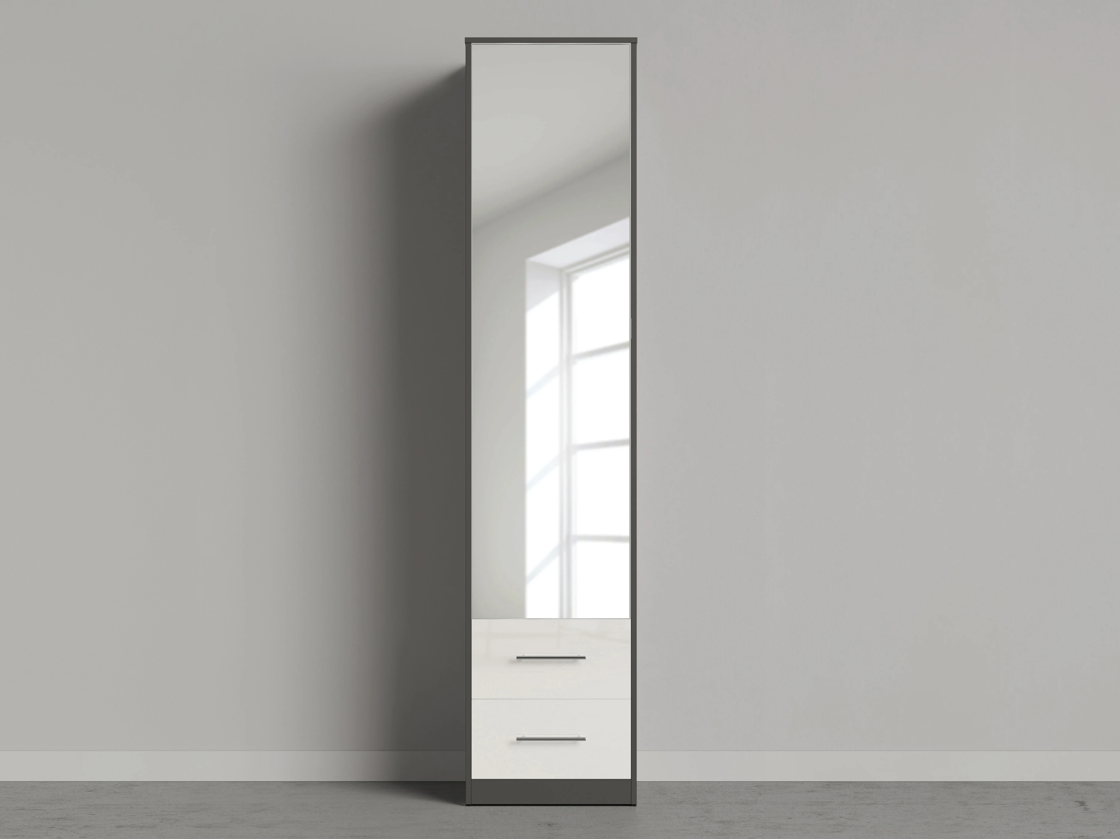 1 Cabinet 50cm with 1 door and 2 drawers Anthracite/Mirror/White Gloss