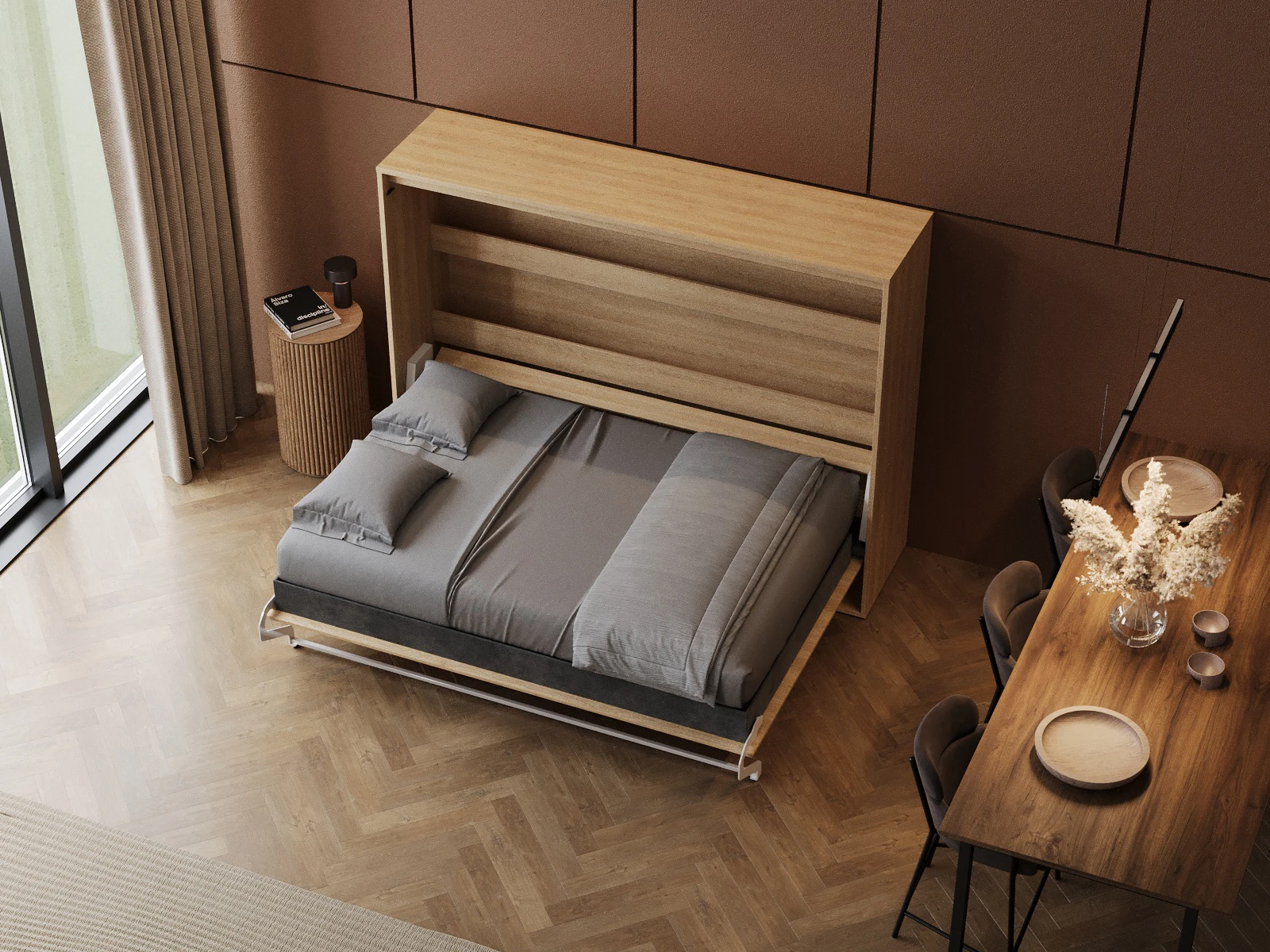 Murphy Bed 160x200 Horizontal (M2 55cm depth) Kaiser Oak picture 7