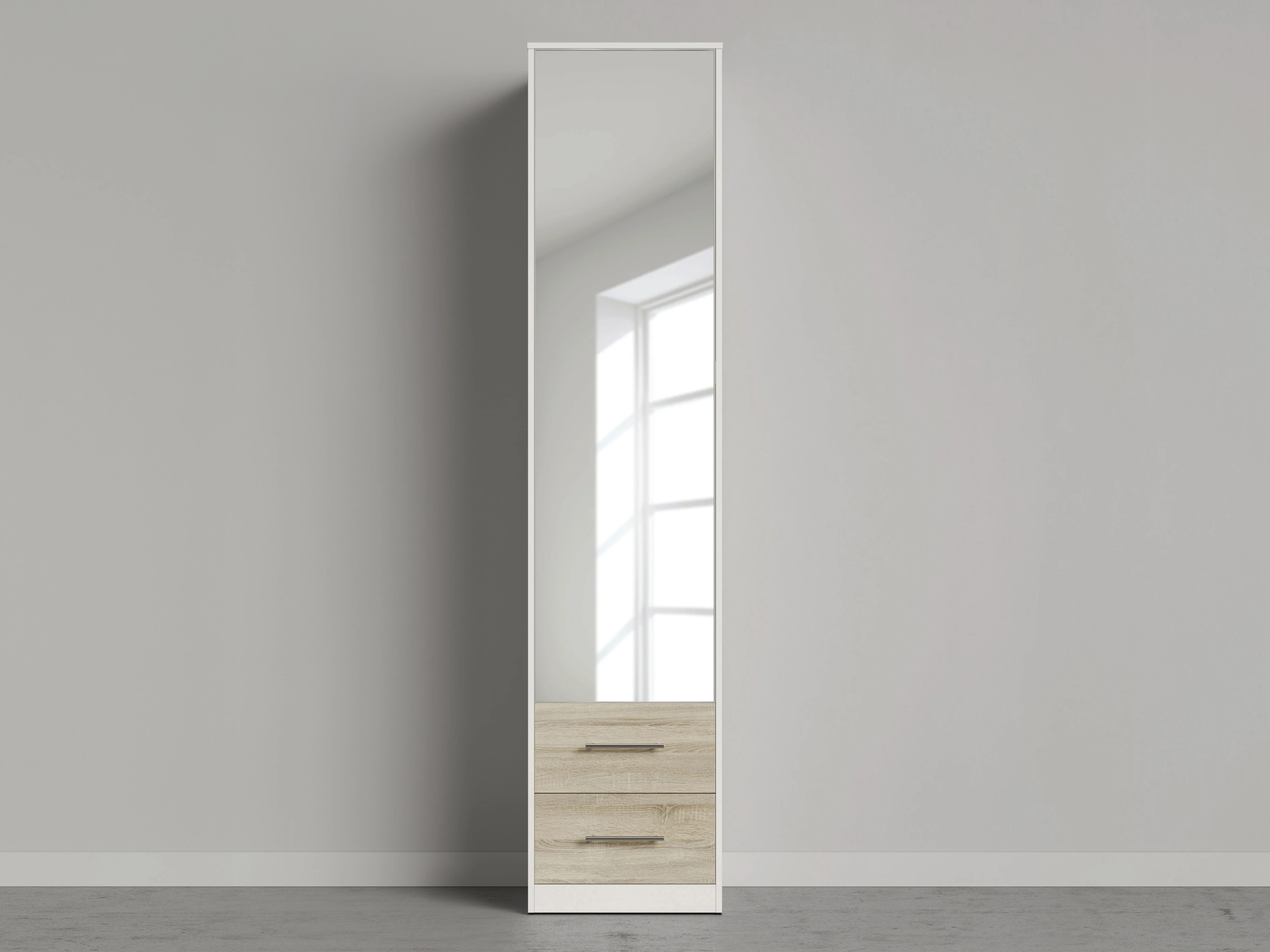 1 Cabinet 50cm with 1 door 2 drawers White/Mirror/Oak Sonoma