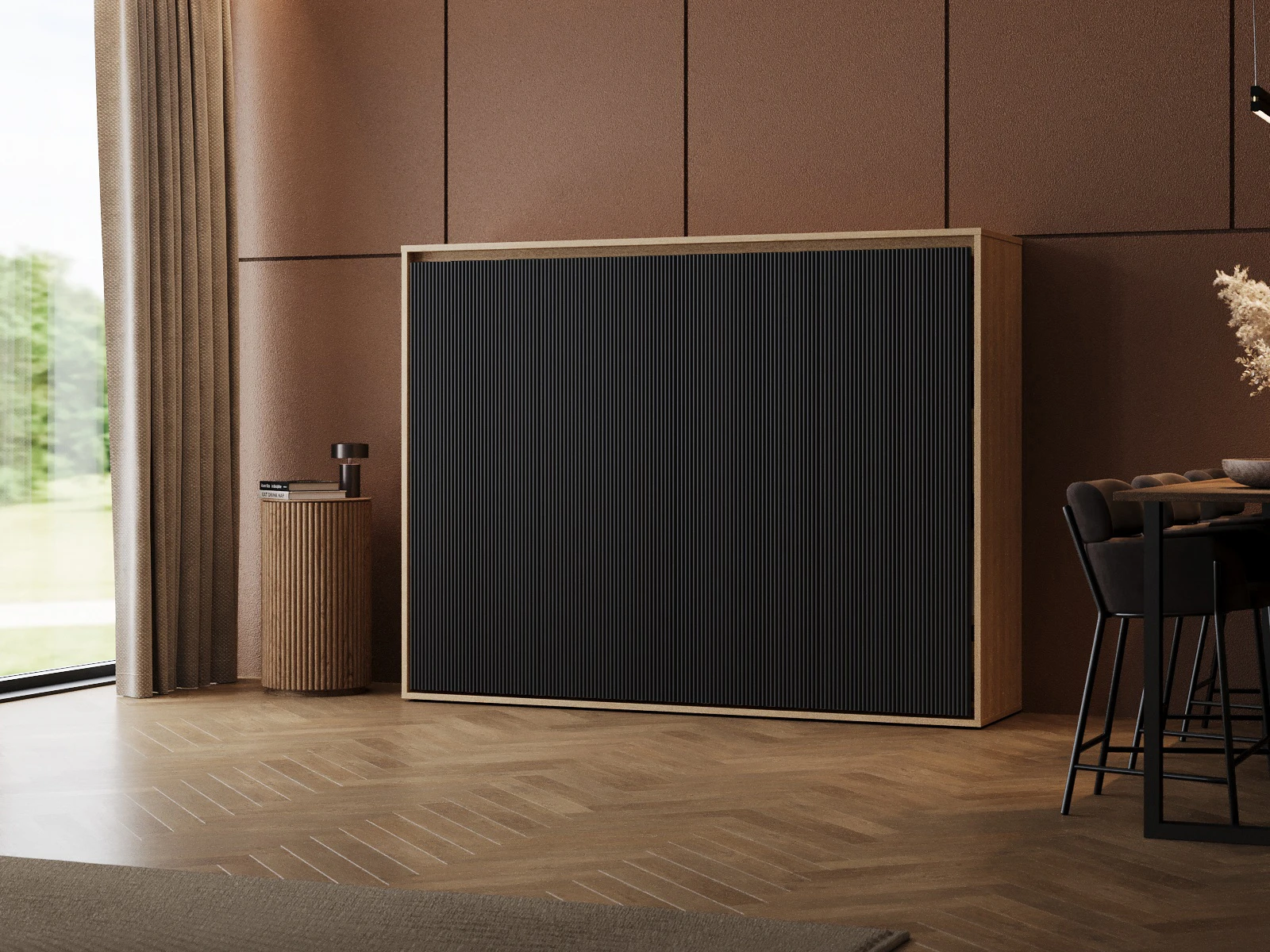 1 Murphy Bed 140x200 Horizontal (M2 55cm depth) Kaiser Oak/Anthracite Waves