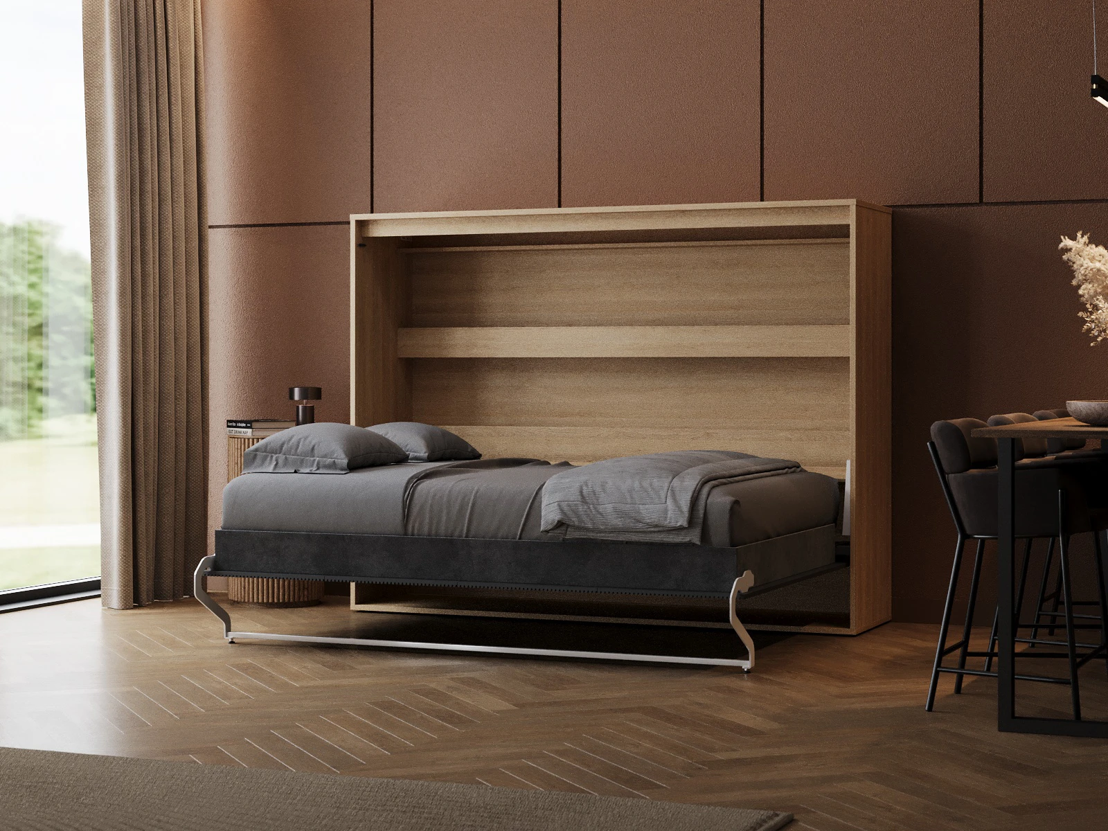 Murphy Bed 140x200 Horizontal (M2 55cm depth) Kaiser Oak/Anthracite Waves picture 2