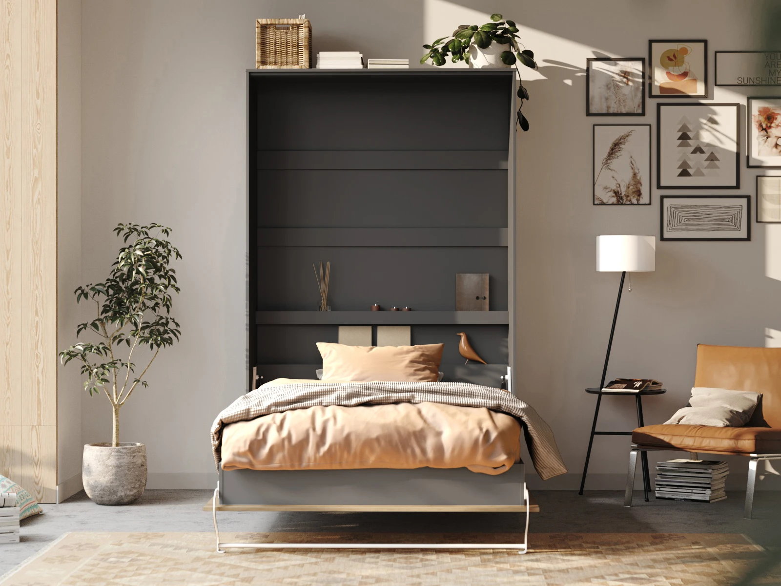 Murphy bed 120x200V Depth 45cm Anthracite/Wid Oak picture 4