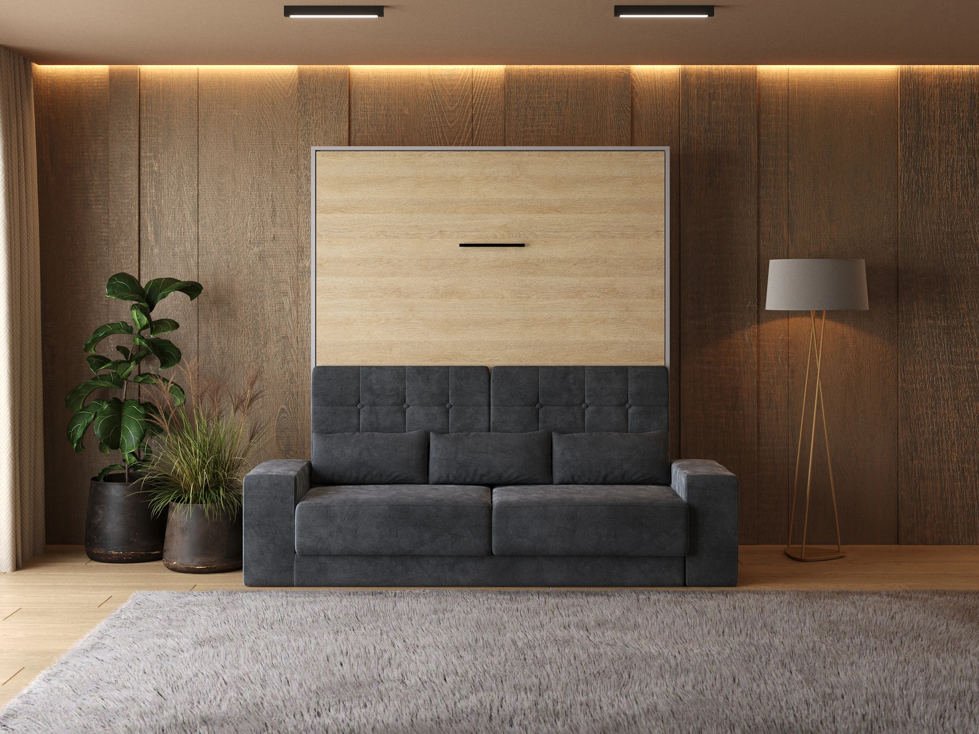 Murphy Bed (M1) 180x200 Vertical Pearl Grau / Kaiser Oak with Sofa Anthracite picture 3