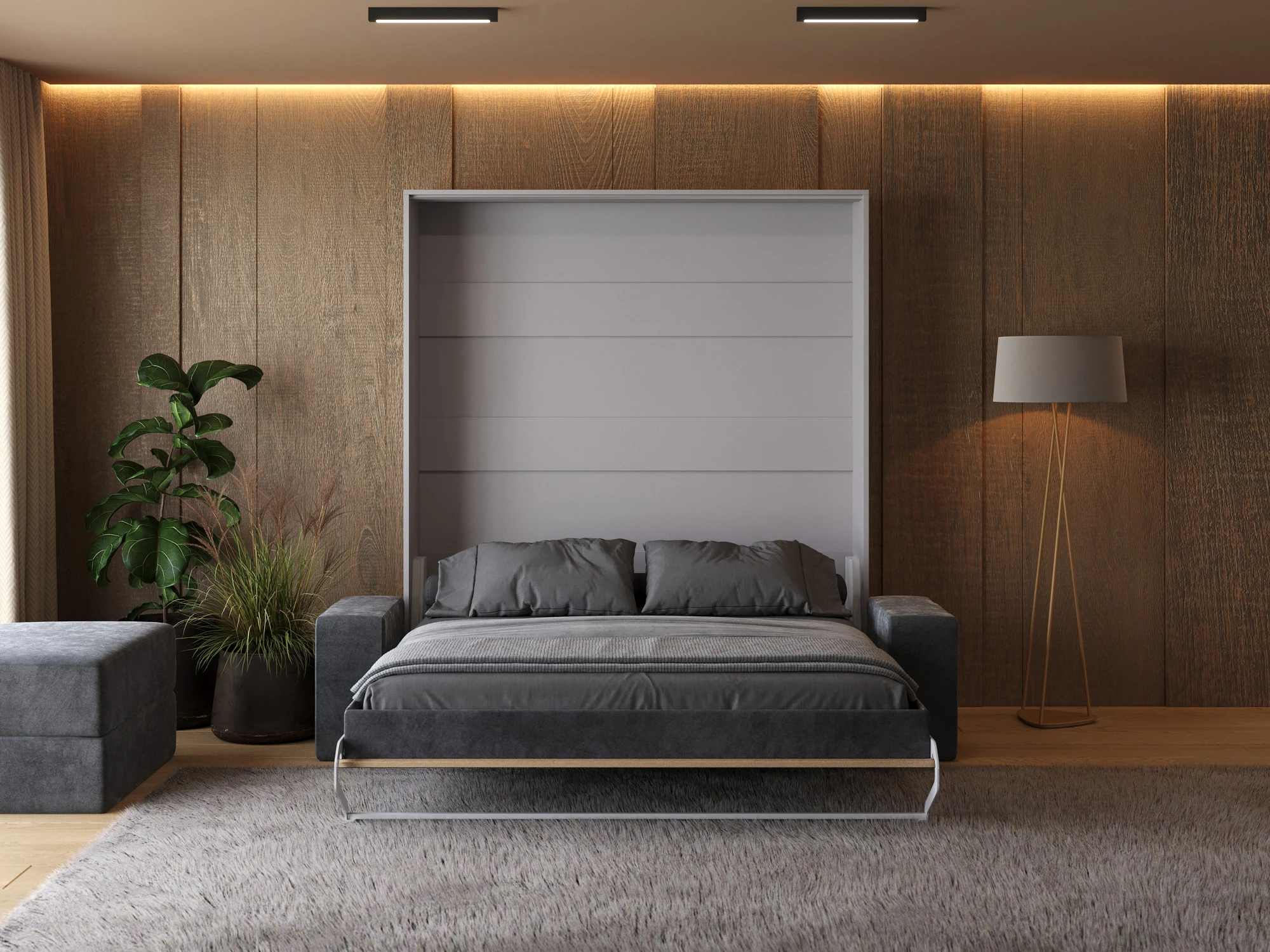 Murphy Bed (M1) 180x200 Vertical Pearl Grau / Kaiser Oak with Sofa Anthracite picture 5