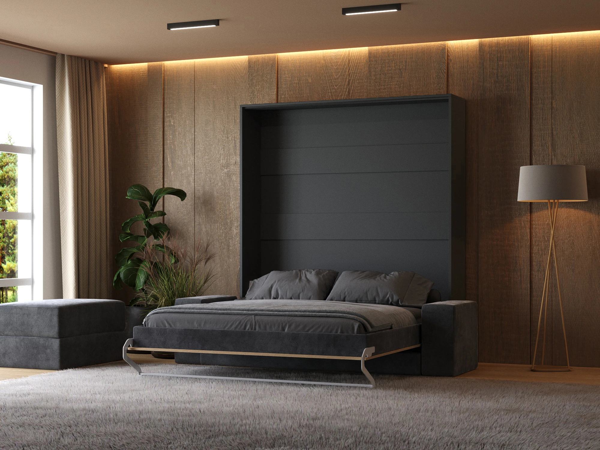 Murphy Bed (M1) 180x200 Vertical Anthracite / Kaiser Oak with Sofa  Anthracite picture 2