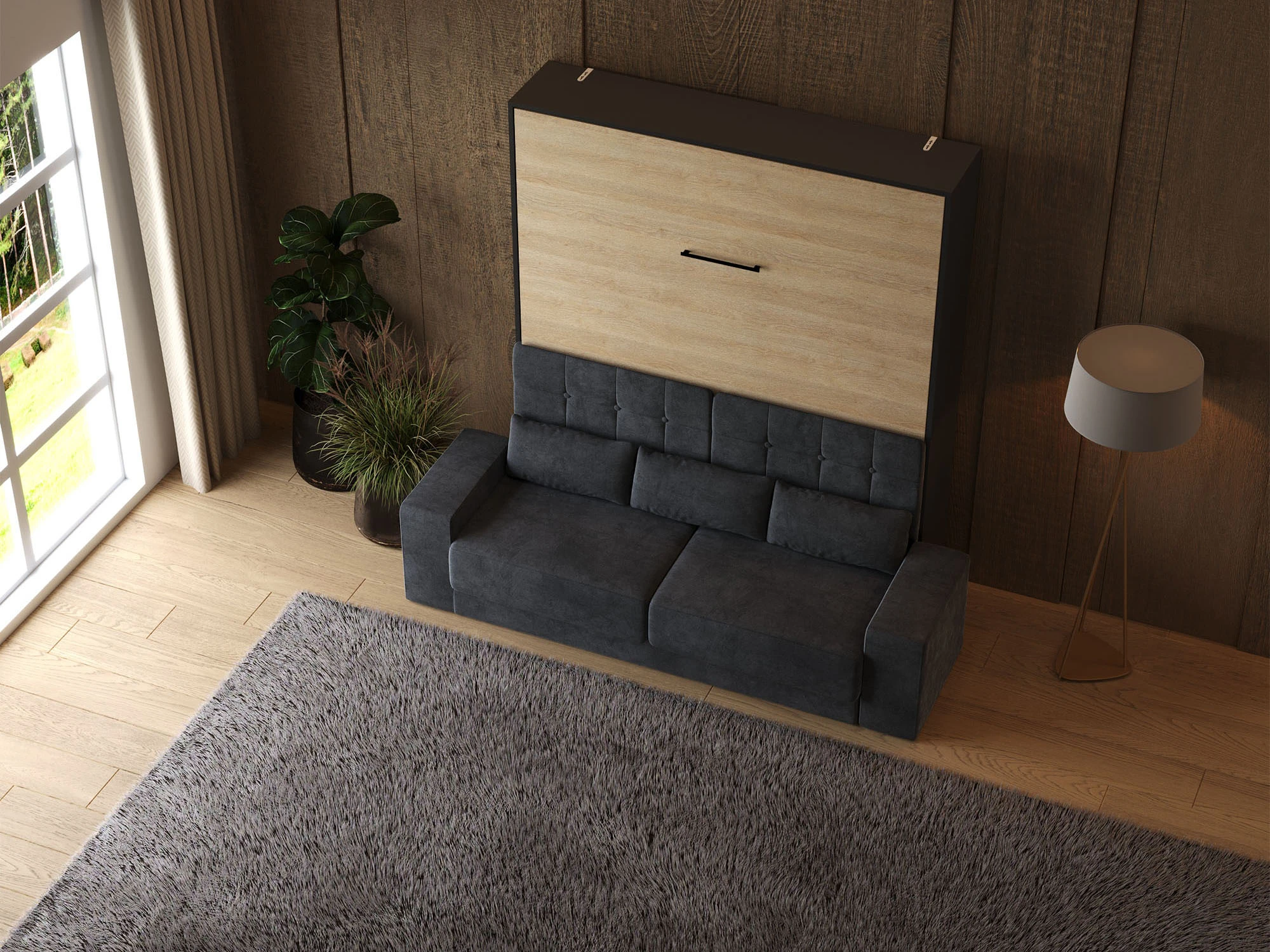 Murphy Bed (M1) 180x200 Vertical Anthracite / Kaiser Oak with Sofa  Anthracite picture 13