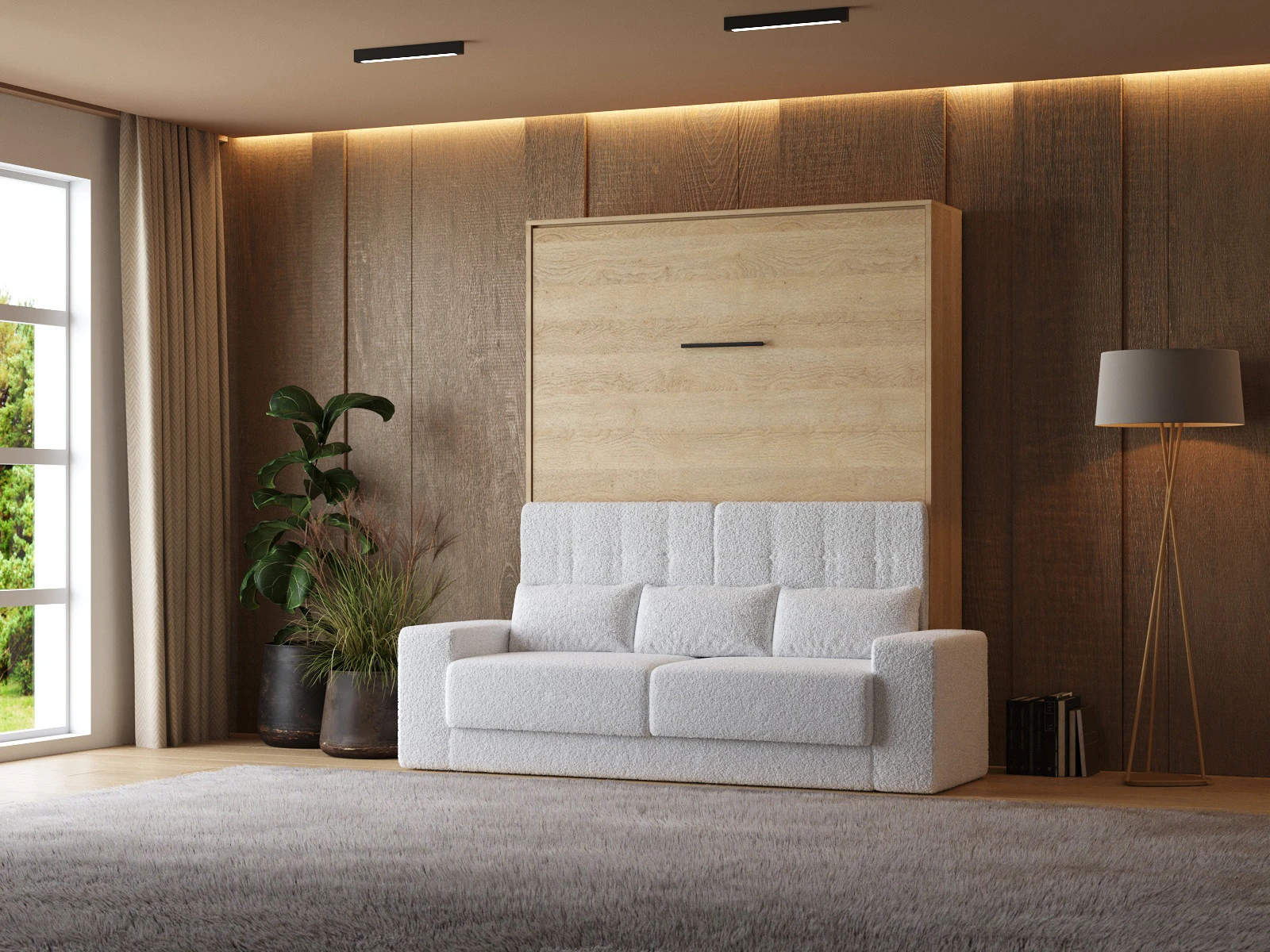 1 Murphy Bed with Sofa White (M1) 160x200 Vertical Kaiser Oak 