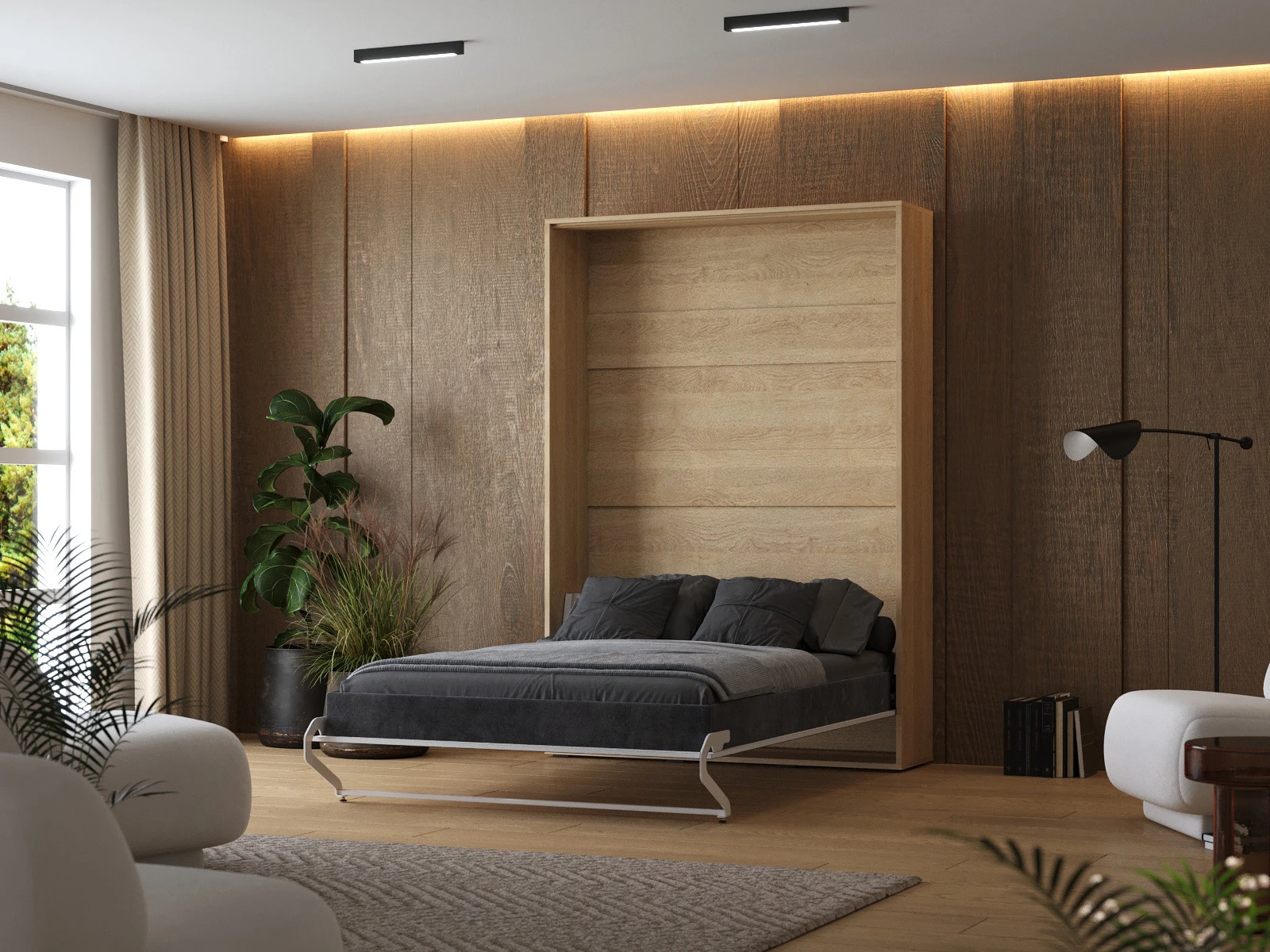 Murphy Bed 140x200 Vertical (M1 40cm depth) Kaiserberg Oak/ Pearl Grey picture 2