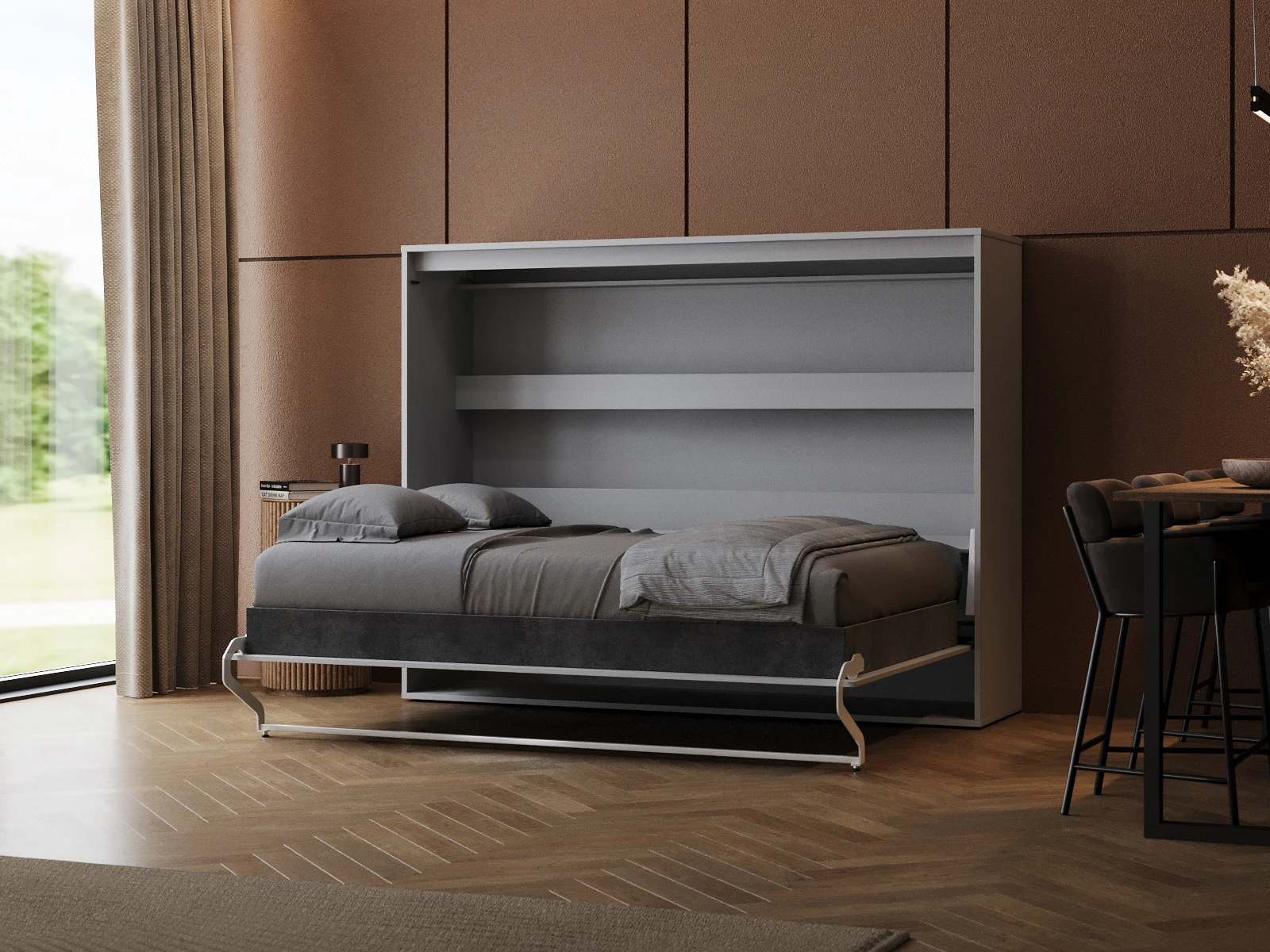 Murphy Bed 160x200 Horizontal (M2 55cm depth) Pearl Grey picture 2