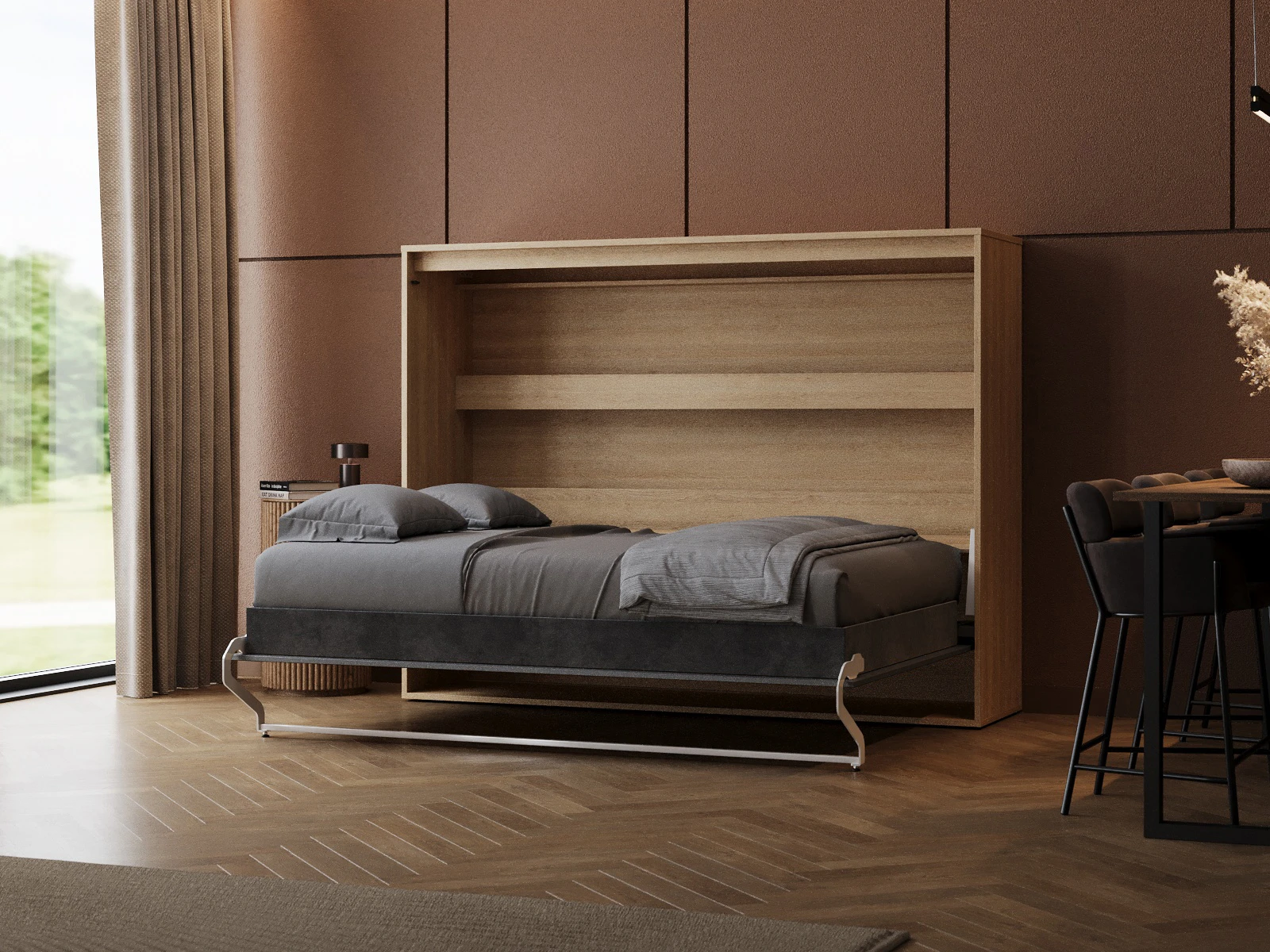 Murphy Bed 160x200 Horizontal (M2 55cm depth) Kaiser Oak/ Anthracite picture 2