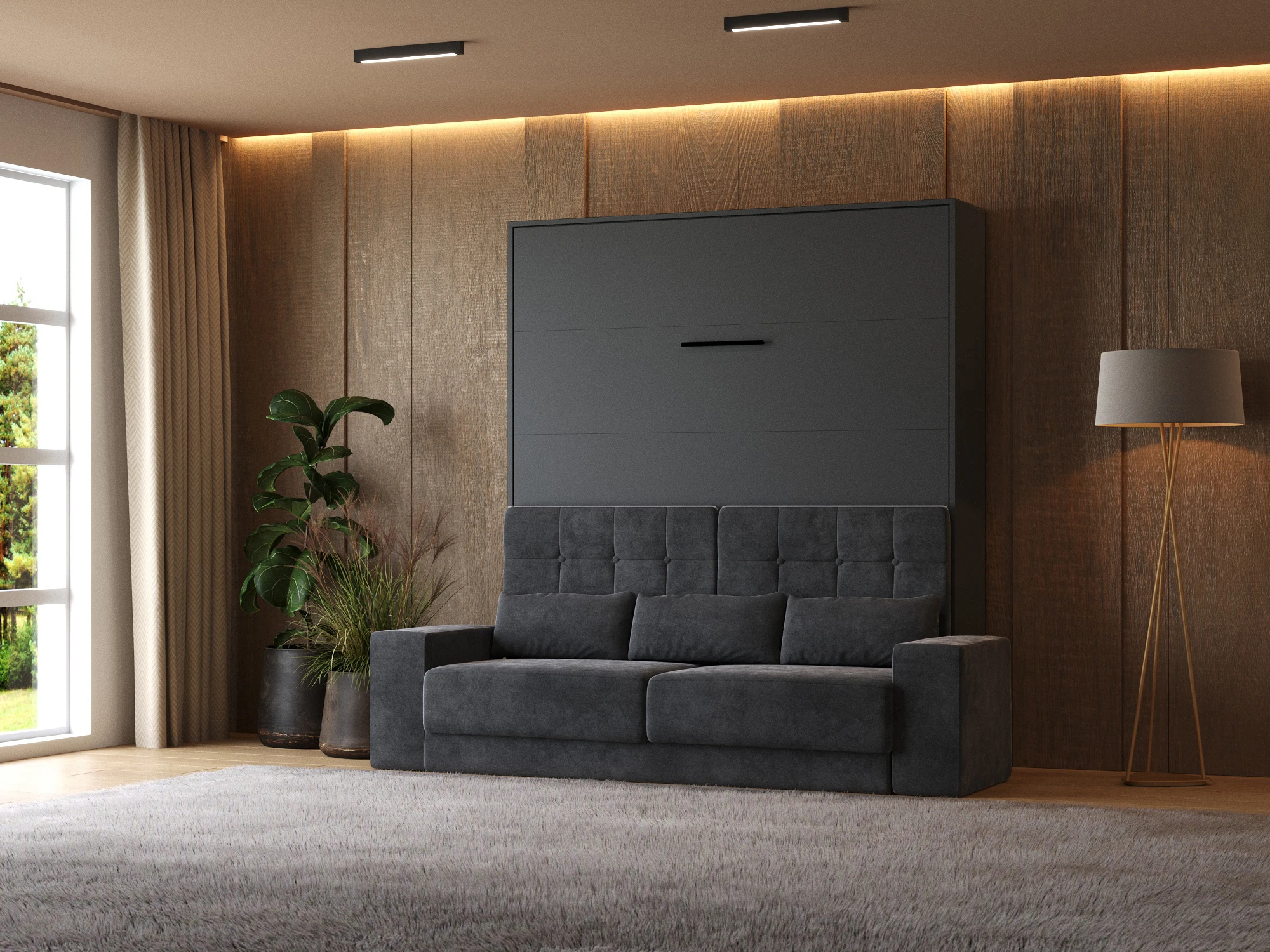 1 Murphy Bed (M1) 180x200 Vertical Anthracite with Sofa Anthracite
