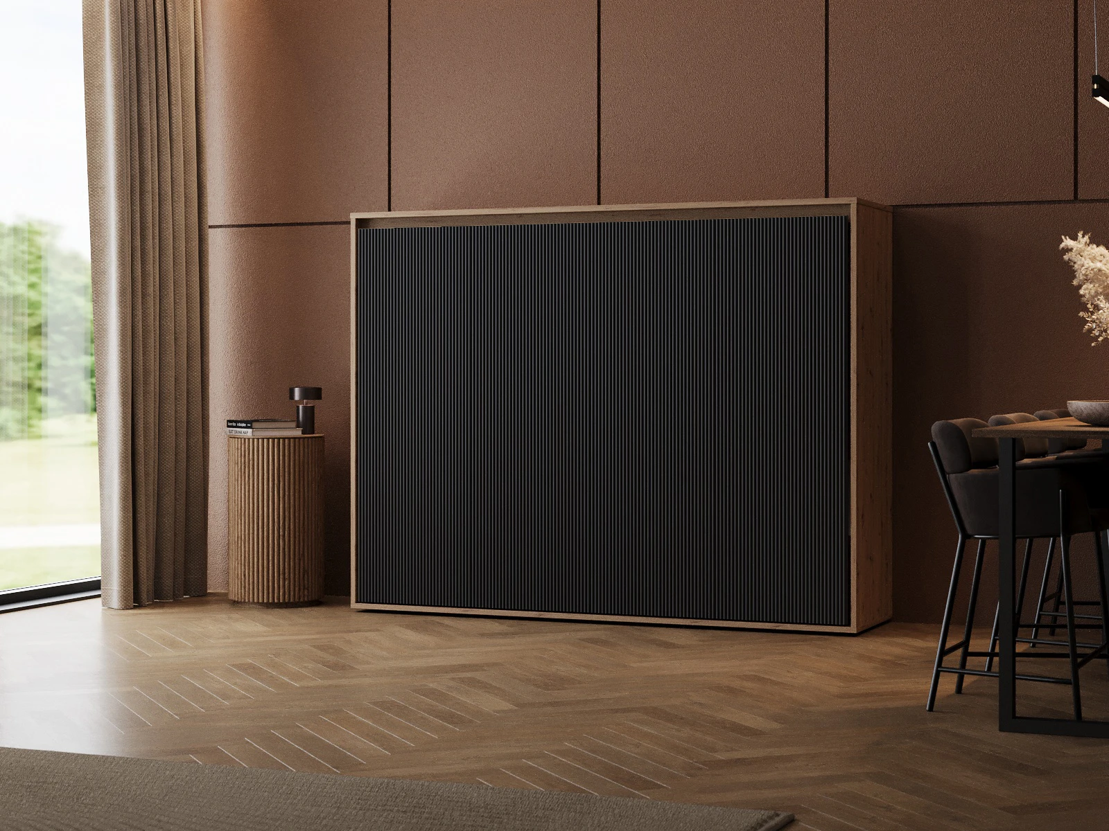 1 Murphy Bed 140x200 Horizontal (M2 55cm depth) Wild Oak/Anthracite Waves