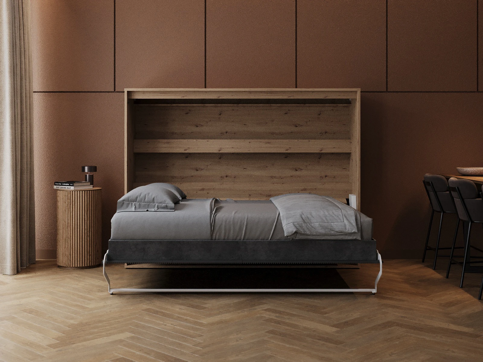 Murphy Bed 140x200 Horizontal (M2 55cm depth) Wild Oak/Anthracite Waves picture 5