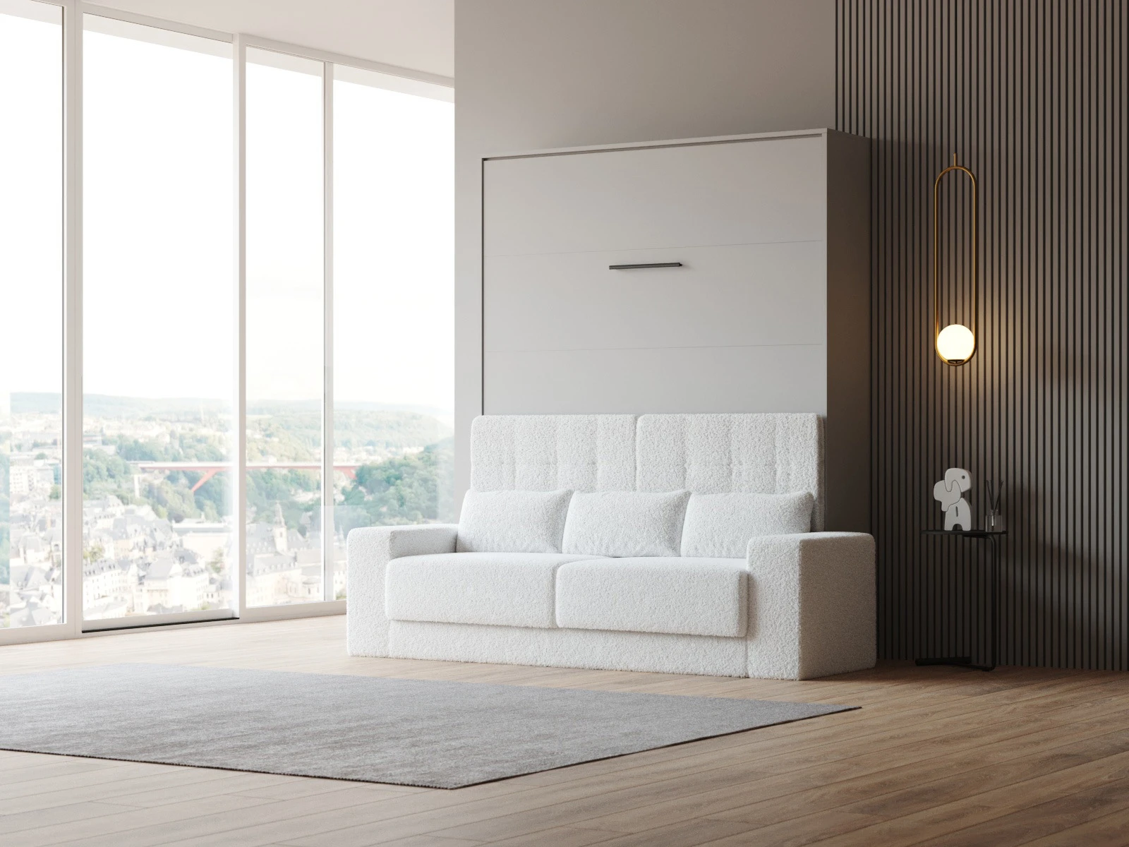 1 Murphy Bed with Sofa White (M1) 160x200 Vertical Pearl Grey