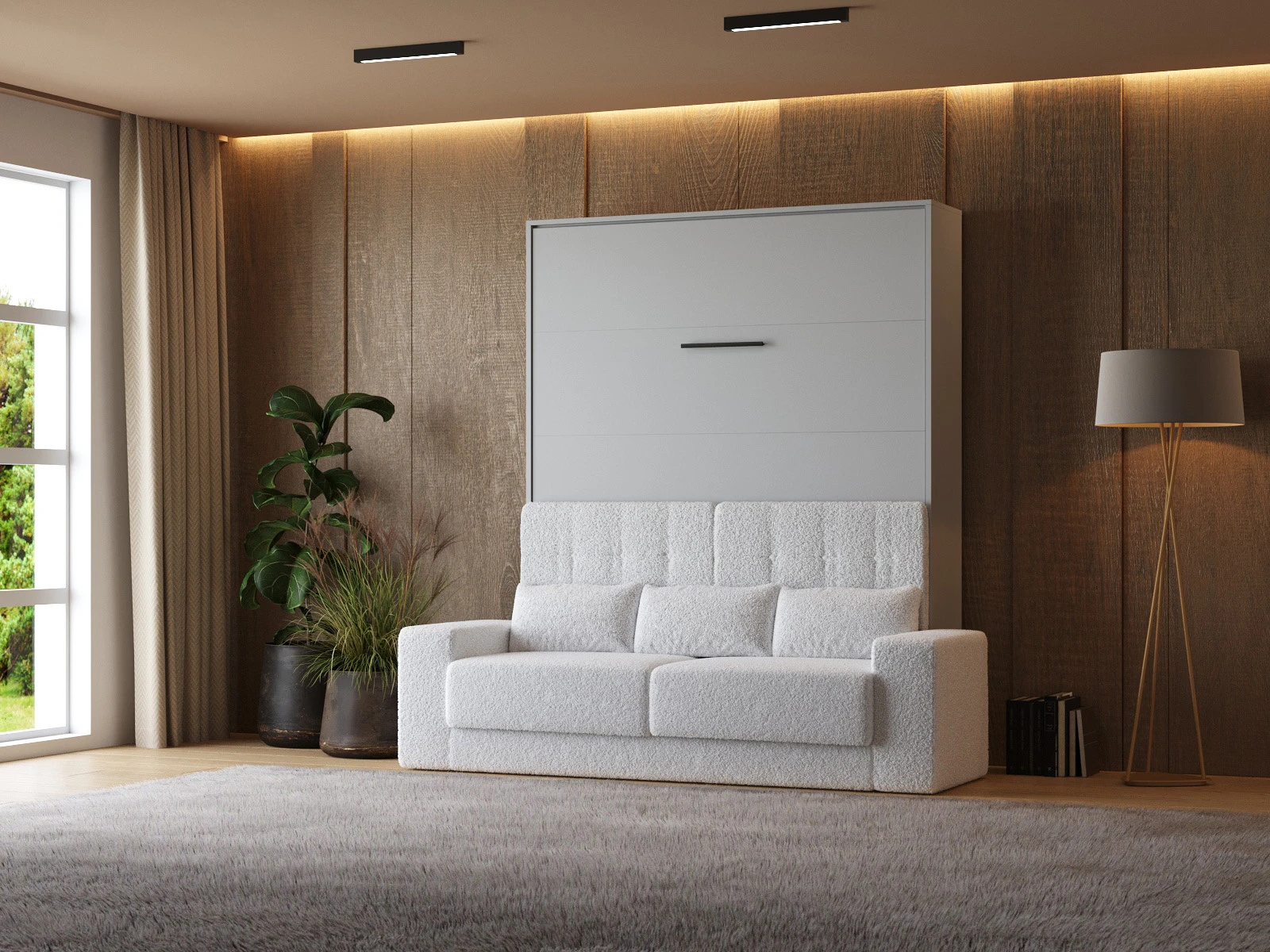 1 Murphy Bed with Sofa White (M1) 160x200 Vertical Pearl Grey