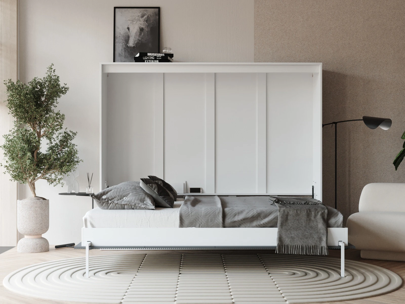 Murphy Bed 160x200 Horizontal (Classic waves 40 cm depth) White / Anthracite Waves picture 4