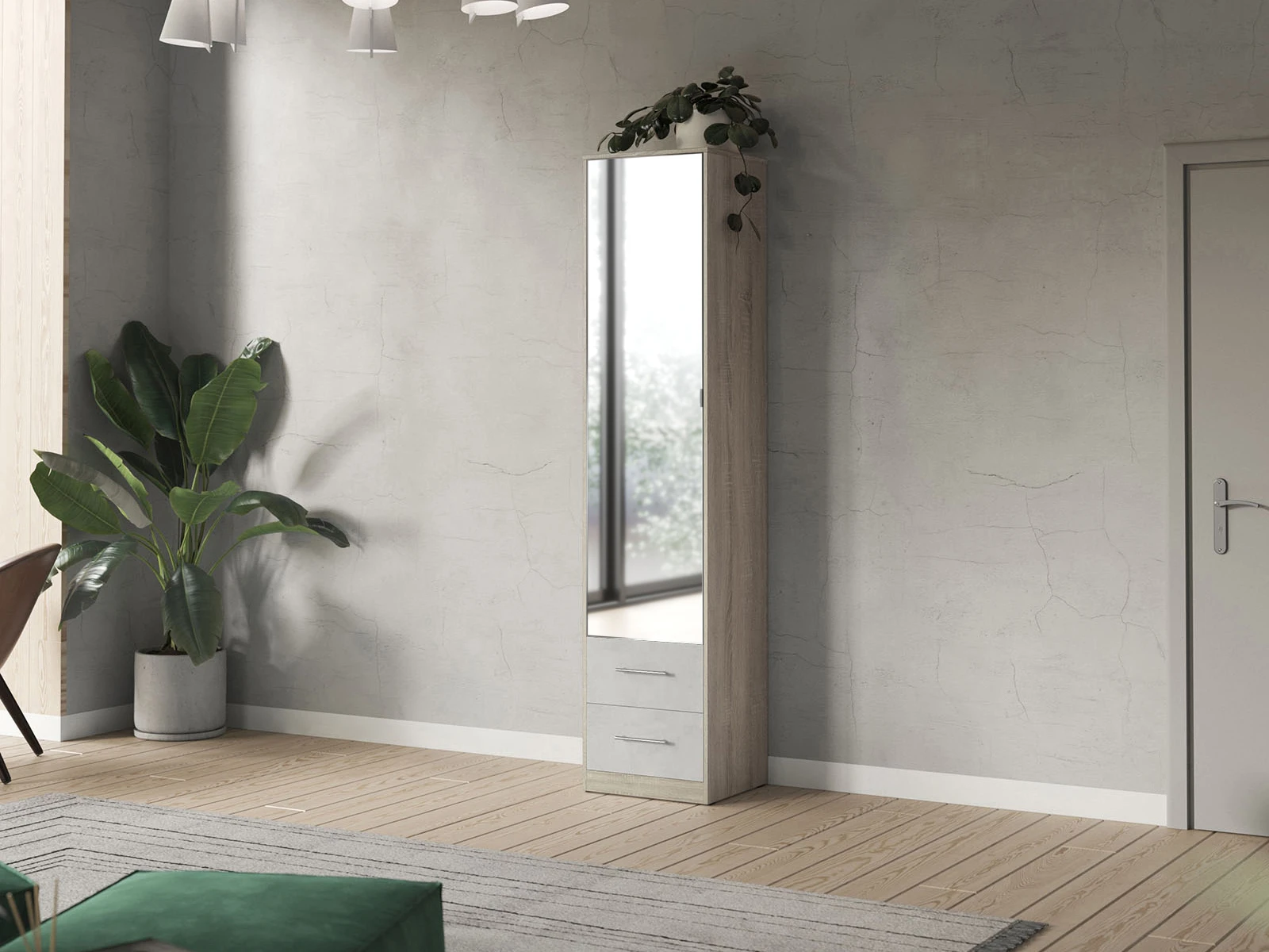 Closet 50x220 cm (Standard 45 cm depth) Oak Sonoma / Mirror /Concrete picture 8