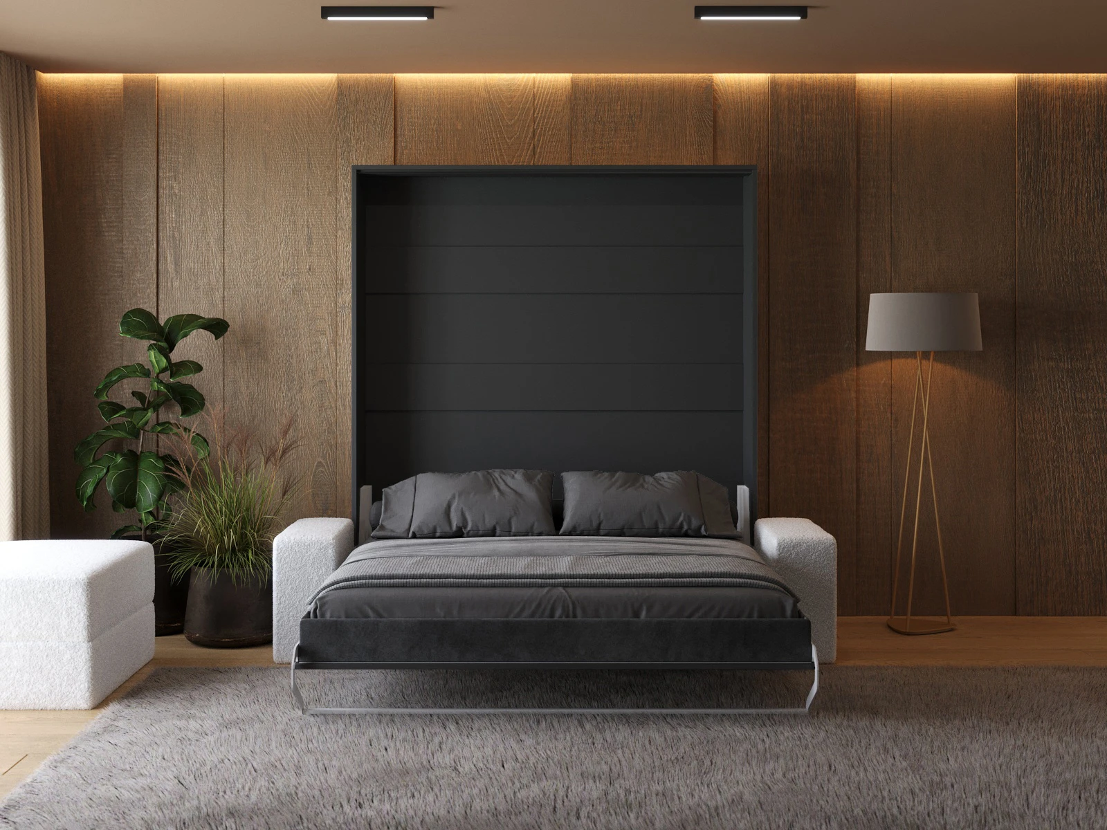 Murphy Bed (M1) 180x200 Vertical Anthracite with Sofa White picture 5