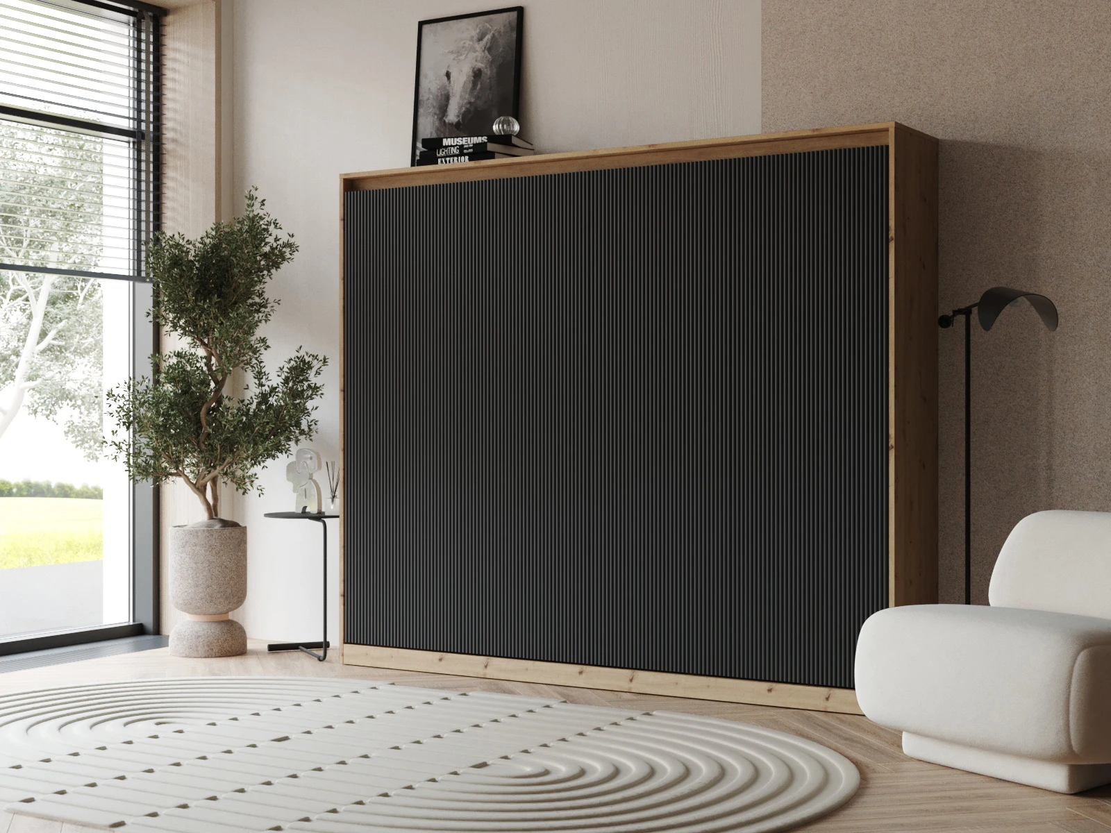 Murphy Bed 160x200 Horizontal (Classic waves 40 cm depth) Wild Oak / Anthracite Waves picture 1